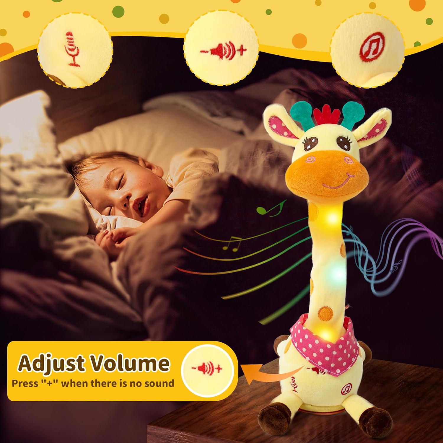 Emoin Dancing Talking Giraffe Baby Toy | Adjustable Volume Singing 10 Children's Songs. Mimicking Recording Repeating What You Say for Toddlers
