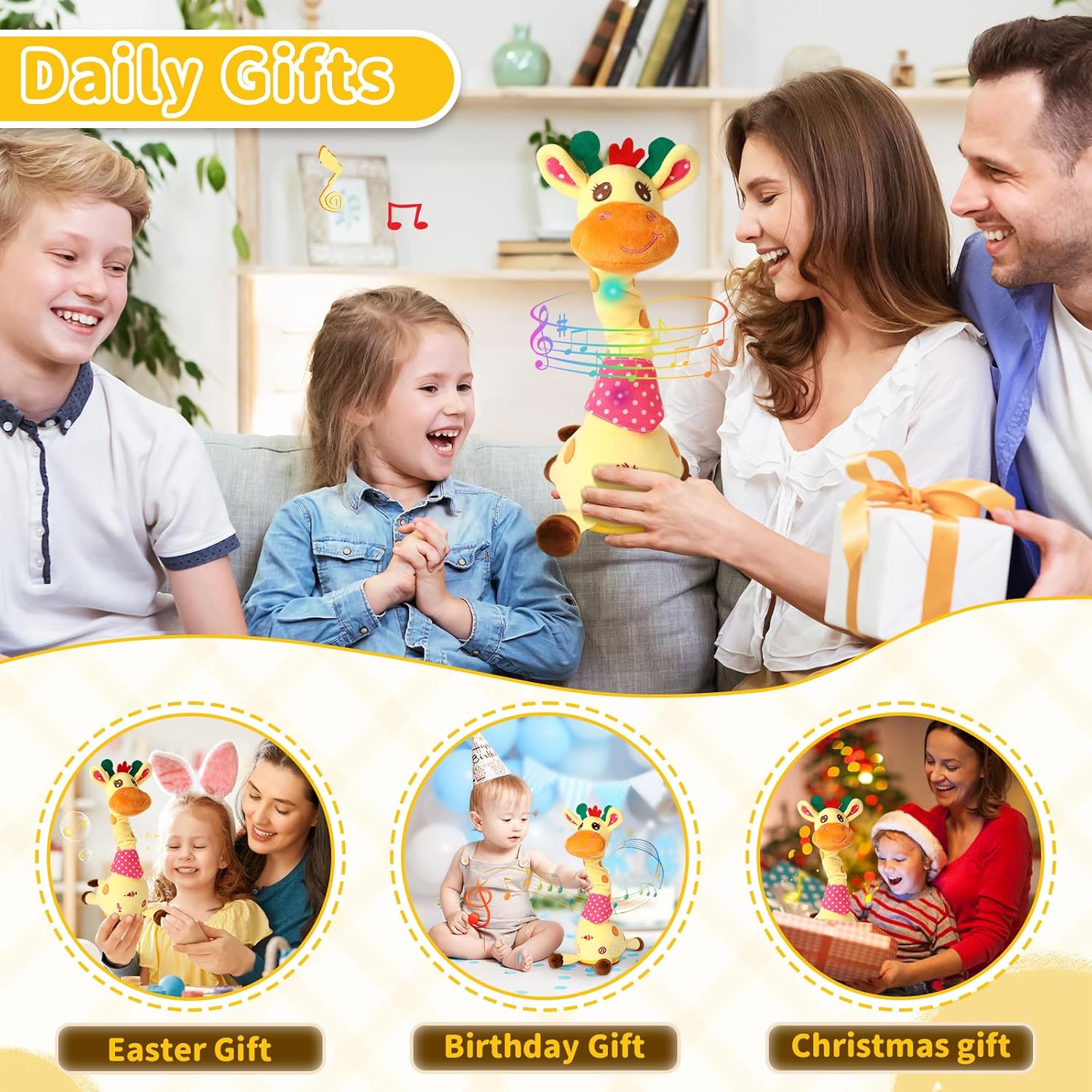 Emoin Dancing Talking Giraffe Baby Toy | Adjustable Volume Singing 10 Children's Songs. Mimicking Recording Repeating What You Say for Toddlers