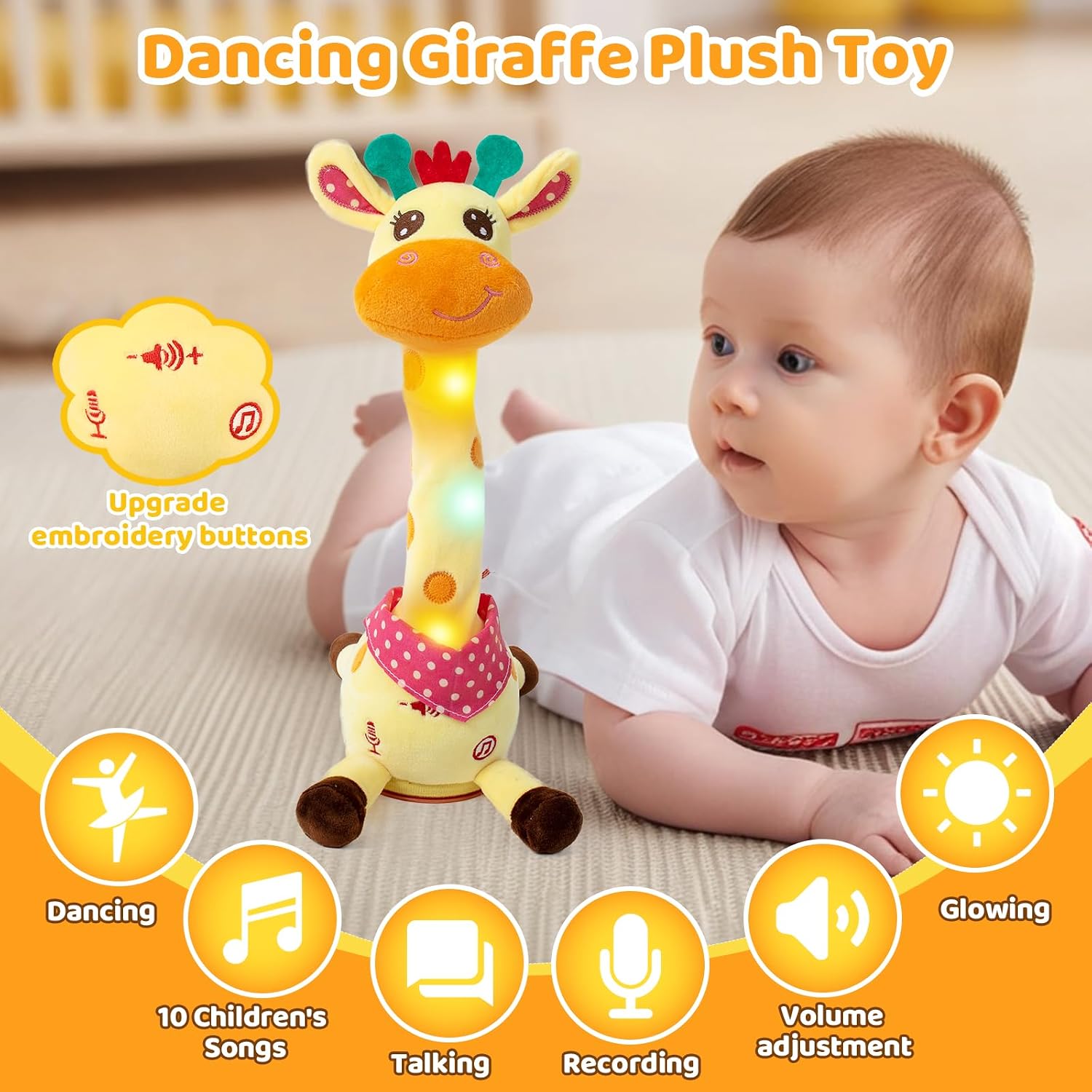 Emoin Dancing Giraffe Toy. Tanlking Giraffe Toys Musical Mimicking Toy. Singing 10 Pcs Songs for Baby Boys Girls. Repeating What You Say. Sing+Dancing+Recording+LED | Singing 10 Songs for Baby Boys Girls. Repeating What You Say. Dancing Recording LED