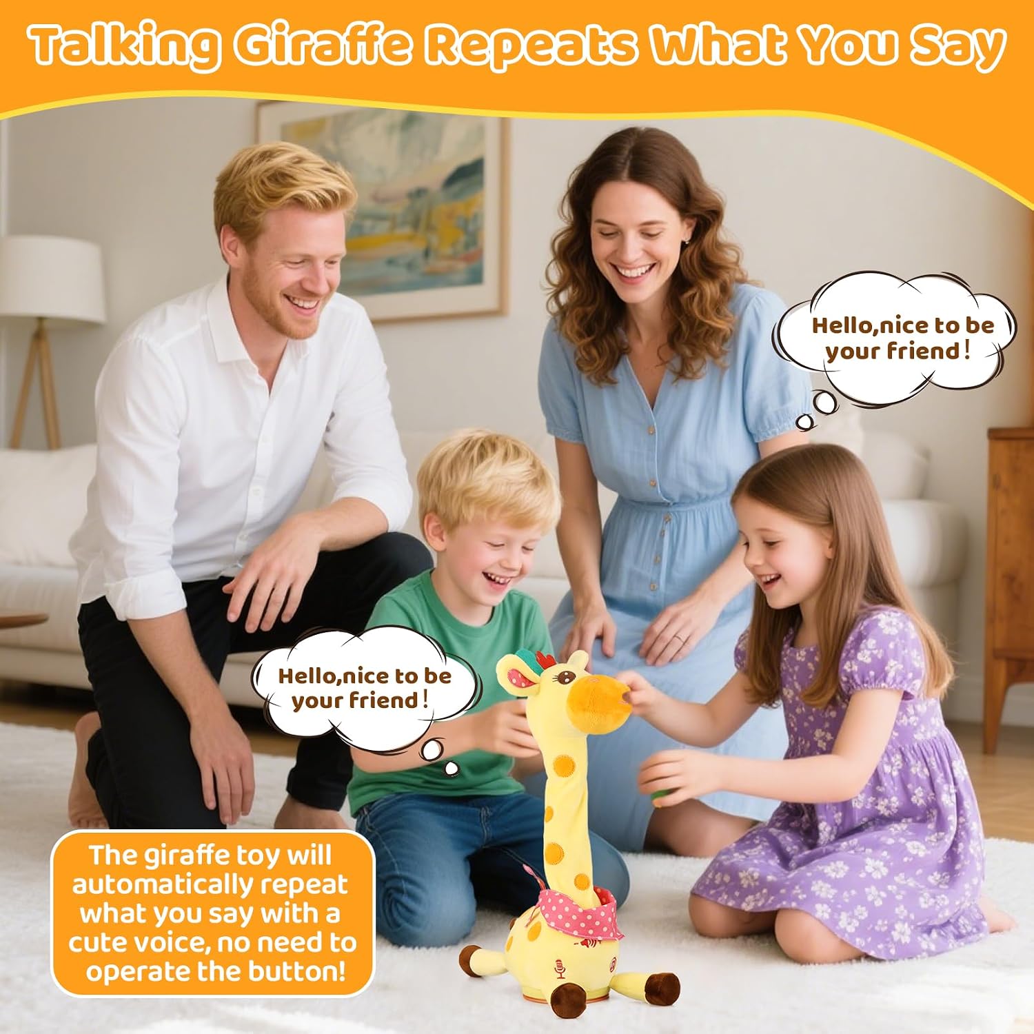 Emoin Dancing Giraffe Toy. Tanlking Giraffe Toys Musical Mimicking Toy. Singing 10 Pcs Songs for Baby Boys Girls. Repeating What You Say. Sing+Dancing+Recording+LED | Singing 10 Songs for Baby Boys Girls. Repeating What You Say. Dancing Recording LED