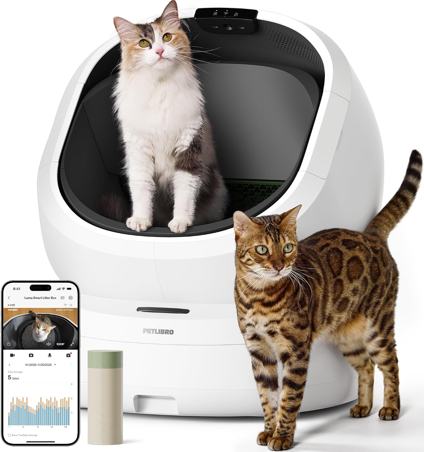 PETLIBRO Automatic Litter Box with AI-Camera Waste Analysis. Auto Odor-Control Self Cleaning Litter Box. Large Open-Top Luma Smart Litterbox with Multi-Cats Recognition. Usage Tracking. Safety Sensors