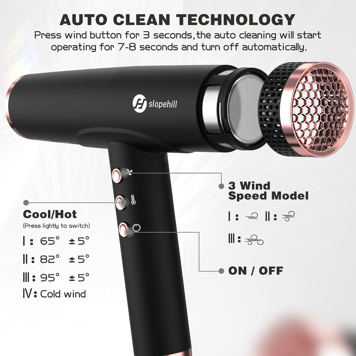 slopehill Professional Ionic Hair Dryer with Diffuser - Lightweight. Compact. Powerful & Fast Salon Blow Dryer with High Speed Brushless Motor for Travel. Women & Men Ceramic. Black