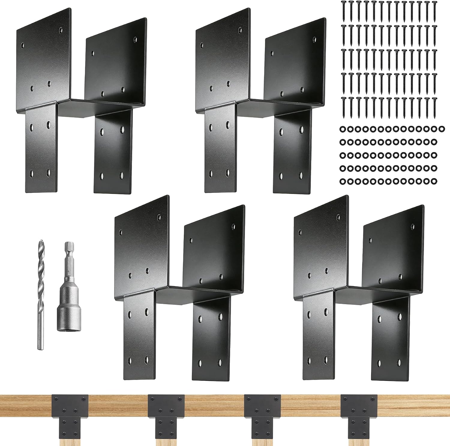 6x6 ( 5.5x5.5) Post Brackets Kit. 4 Pack Heavy-Duty Post Caps Tie Bracket | Brackets for Wood Posts Beam Support. Gazebo Pergola Deck Porch Wood Connections Steel Brackets