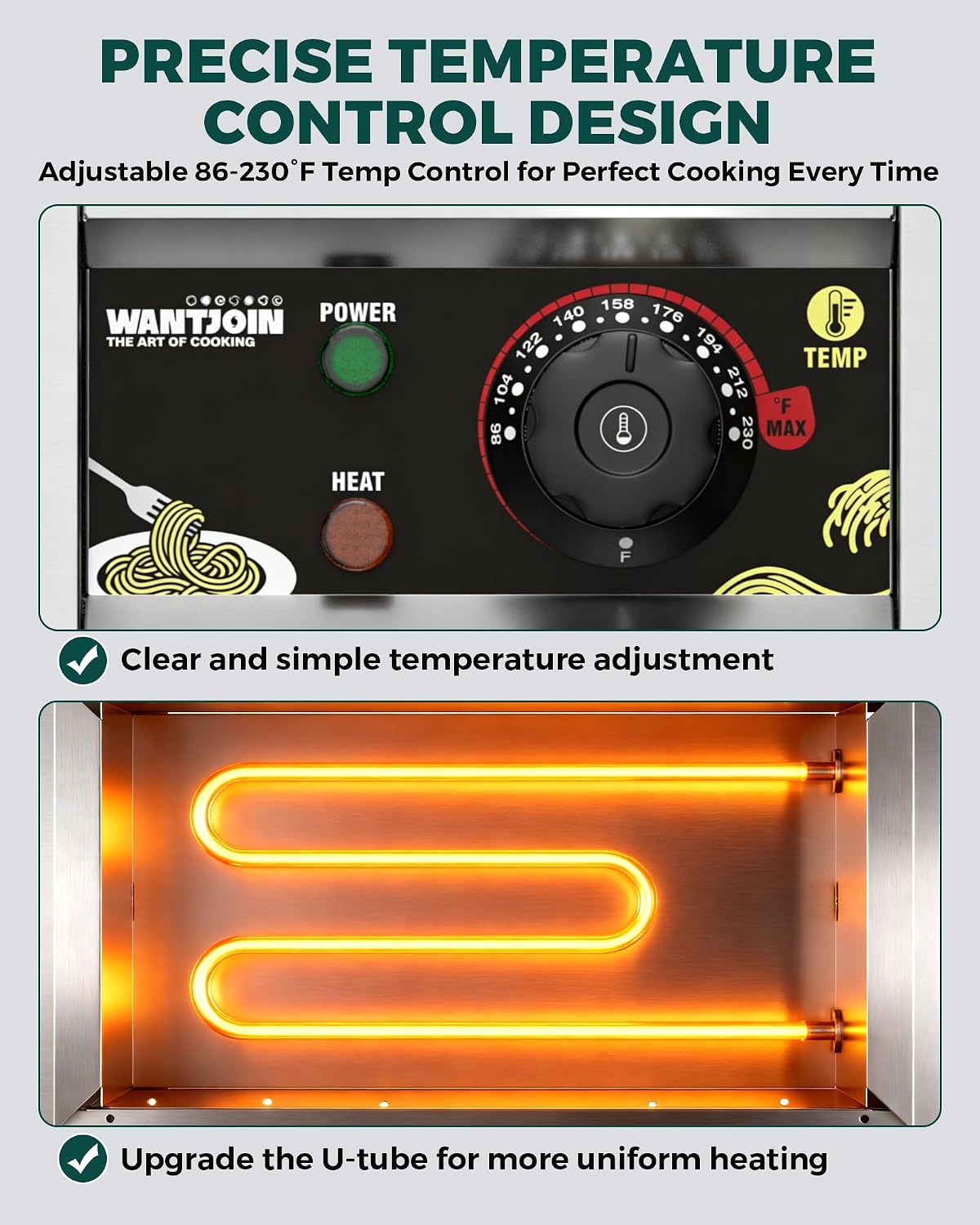 WantJoin Commercial Pasta Cooker - Electric Pasta Cooker with 2 Noodle Strainers. Precision Temp Control 86°F to 230°F. Cooking Machine w/Drain Valve for Spaghetti Ramen. Noodles and Vegetables
