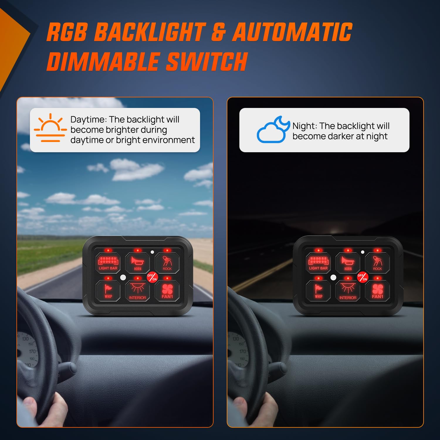 Nilight 6 Gang Switch Panel Relay System w/APP Control Automatic Dimmable | RGB Backlight Panel Circuit Control 1-side Output Fuse Wiring Harness ON Off LED Switch Pod for 12V 24V Car Truck Camper SUV