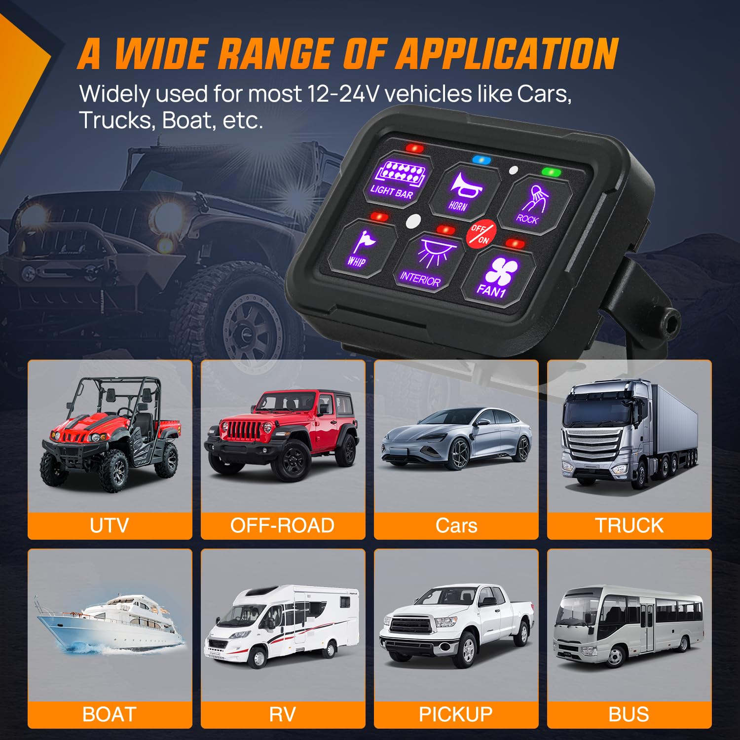 Nilight 6 Gang Switch Panel Relay System w/APP Control Automatic Dimmable | RGB Backlight Panel Circuit Control 1-side Output Fuse Wiring Harness ON Off LED Switch Pod for 12V 24V Car Truck Camper SUV