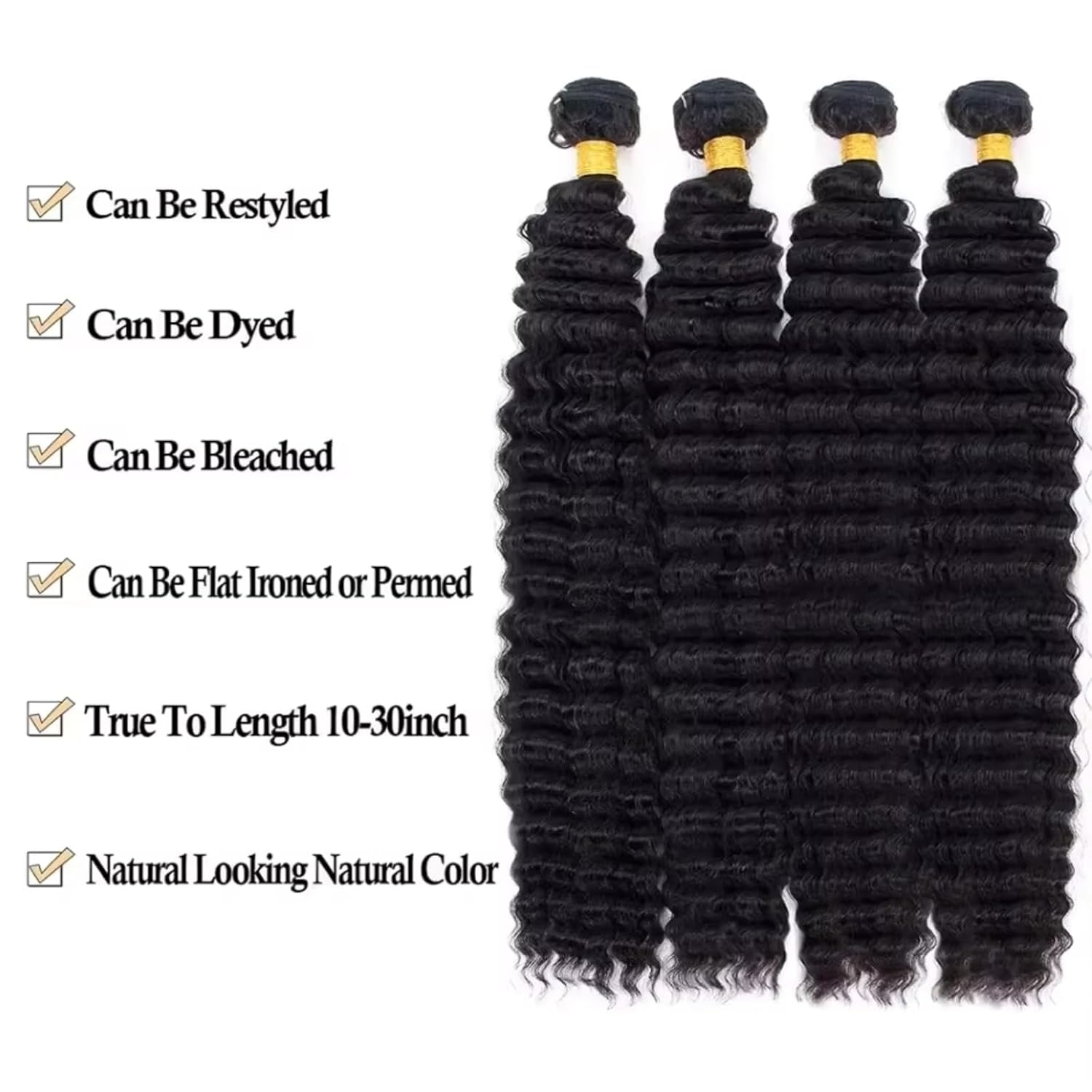 12A Deep Wave Bundles Human Hair 24 24 26 26 Inch Unprocessed Brazilian Virgin Deep Curly Quick Weave 4 Bundles Hair Extensions for Women Natural Color