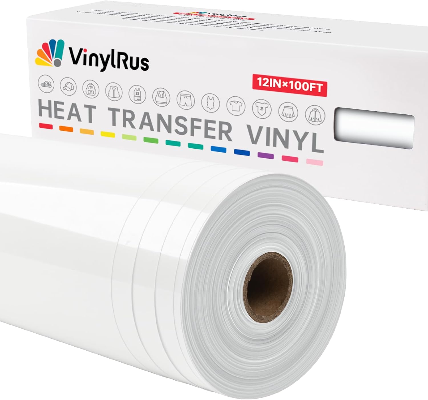 VinylRus Heat Transfer Vinyl-12 x 100ft White Iron on Vinyl Roll for Shirts. HTV Vinyl for Silhouette Cameo.Easy to Cut & Weed