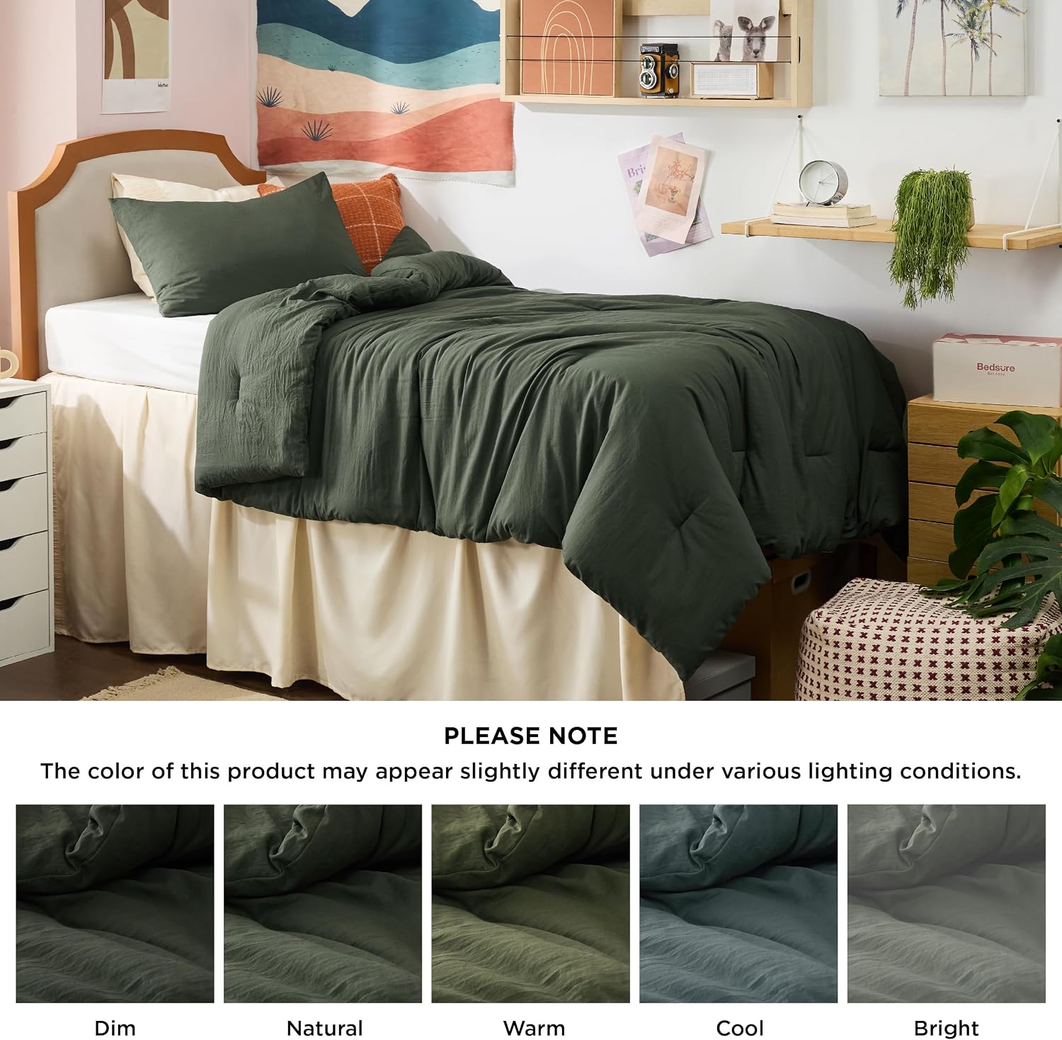Bedsure Twin/Twin XL Comforter Set. Dark Green Soft Prewashed Bedding for All Seasons. 2 Pieces GentleSoft™ Bed Set. 1 Lightweight Comforter (68x88) and 1 Pillowcase (20x26)