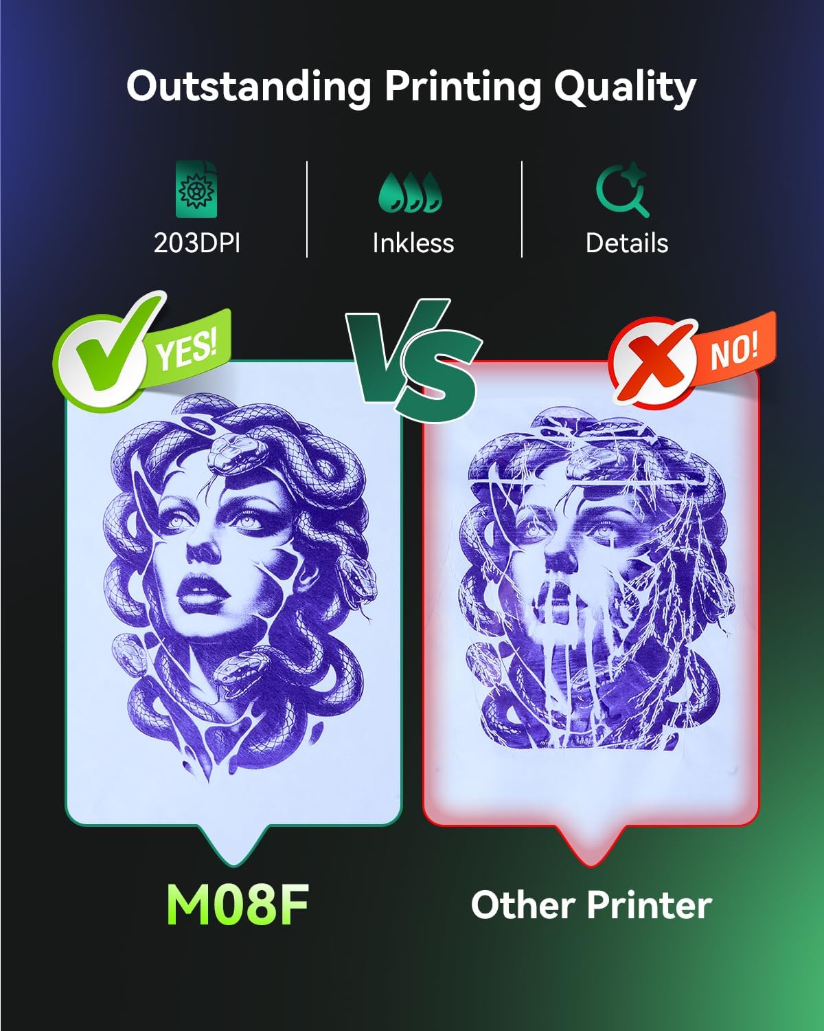 Phomemo M08F Tattoo Stencil Printer. Bluetooth. Wireless. Thermal. Portable | with 10pcs Transfer Paper. Compatible with Phone/Tablet/PC. for Tattoo Artists & Beginners. Black & Green
