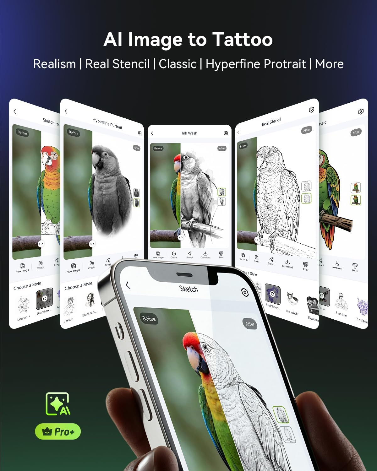 Phomemo M08F Tattoo Stencil Printer. Bluetooth. Wireless. Thermal. Portable | with 10pcs Transfer Paper. Compatible with Phone/Tablet/PC. for Tattoo Artists & Beginners. Black & Green