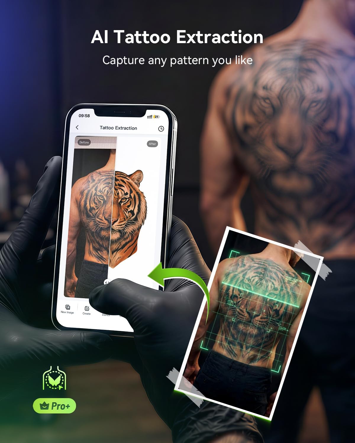 Phomemo M08F Tattoo Stencil Printer. Bluetooth. Wireless. Thermal. Portable | with 10pcs Transfer Paper. Compatible with Phone/Tablet/PC. for Tattoo Artists & Beginners. Black & Green