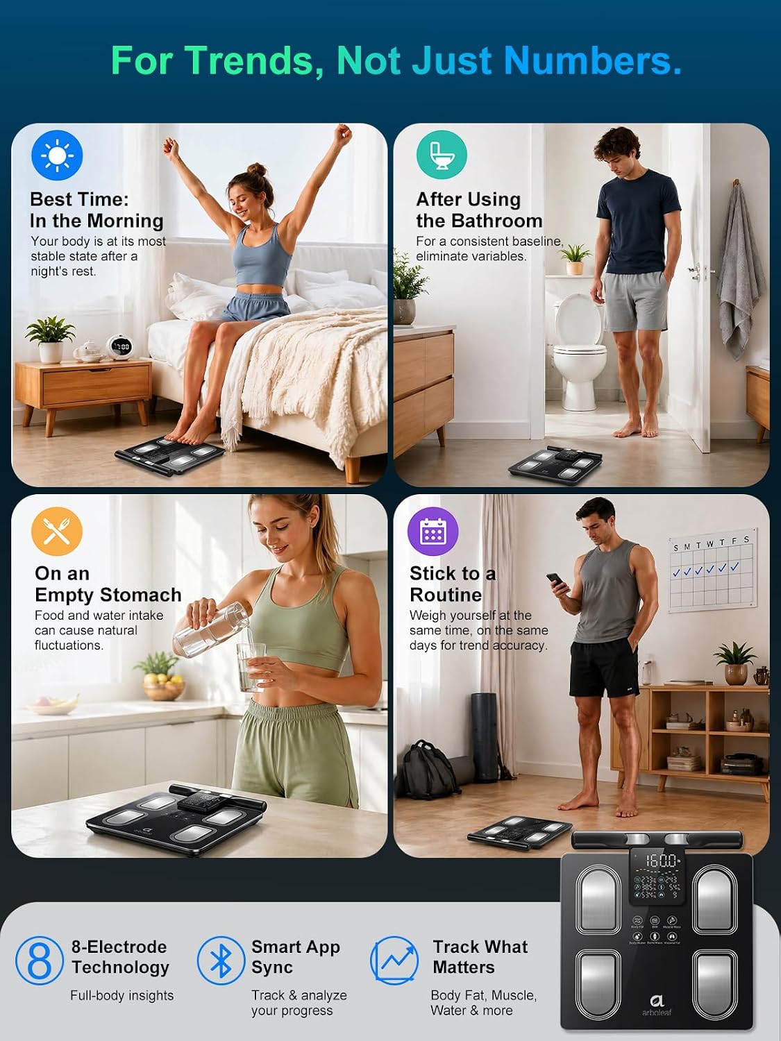 Arboleaf 8-Electrode Body Composition Scale with Handle Display. Black | Eye-level 5.3-inch Display. 50+ Body Metrics. Bluetooth App Sync. and 400 lb Capacity for Everyday Home Fitness Tracking