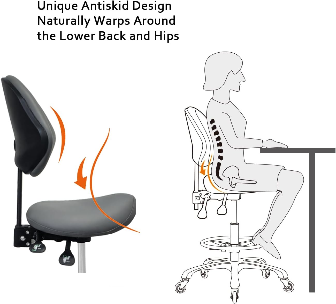 Nazalus Saddle Stool Chair with Back Support Footrest. Heavy-Duty(350LBS). Hydraulic Rolling Swivel Adjustable Stool Chair for Salon Spa Beauty Massage Dental Clinic Home Office Use(Grey)