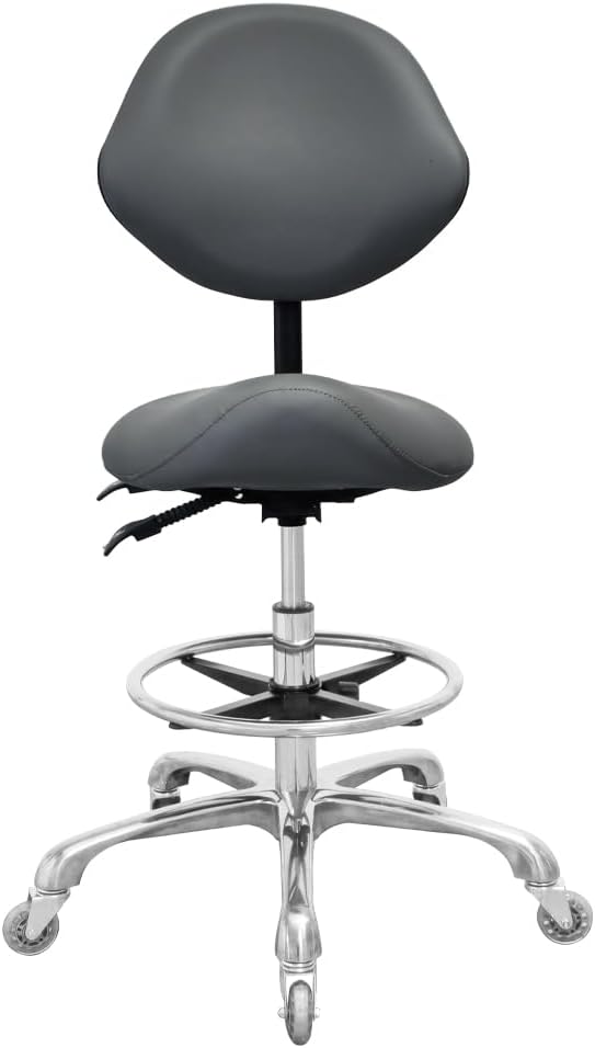 Nazalus Saddle Stool Chair with Back Support Footrest. Heavy-Duty(350LBS). Hydraulic Rolling Swivel Adjustable Stool Chair for Salon Spa Beauty Massage Dental Clinic Home Office Use(Grey)