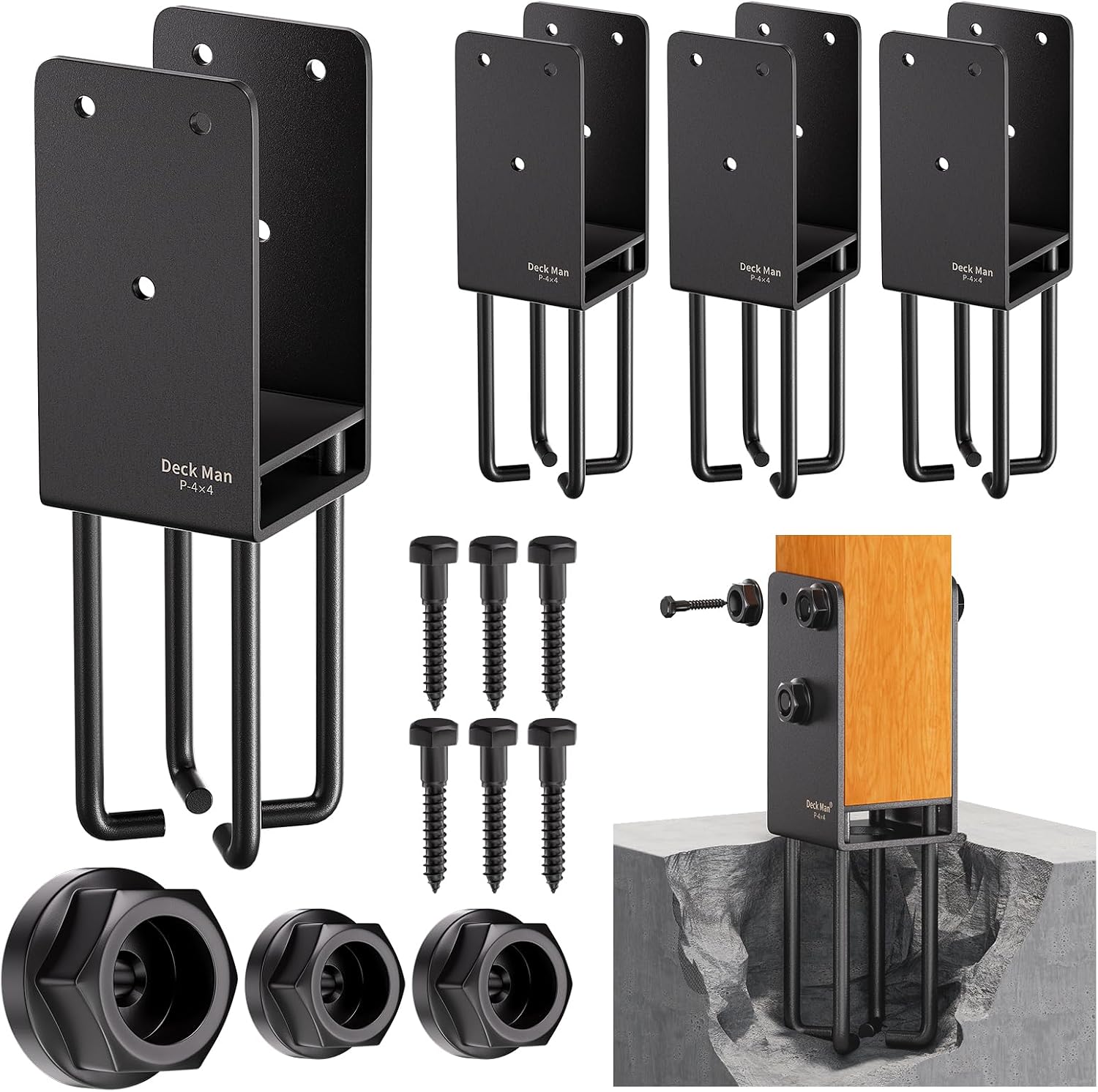 4Pack Heavy-Duty Post Base Anchor Bracket for 4x4 Wood Post (Actual Size