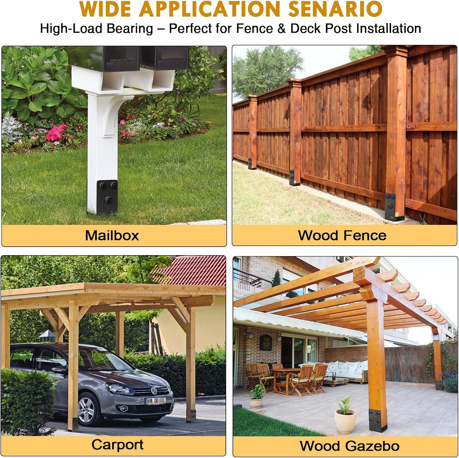 4Pack Heavy-Duty Post Base Anchor Bracket for 4x4 Wood Post (Actual Size