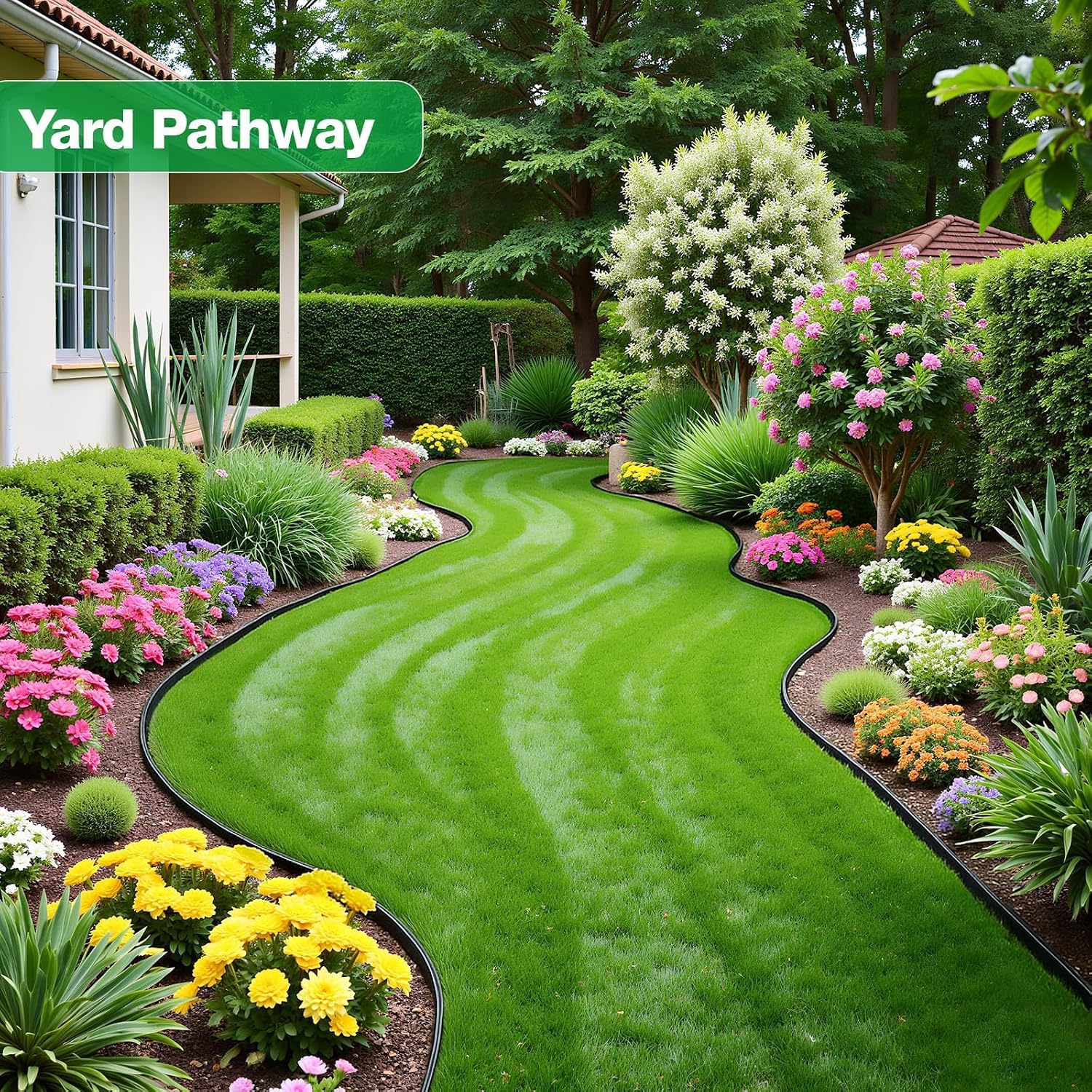 MIXC Garden Edging Border. 200FT (100FT 2Pack) 4 Inch Tall Plastic Landscape Edging with 300 U-Shaped Metal Stakes. More Stable and Flexible Tool-Free Lawn Border for Yard. Flower Bed & Landscaping