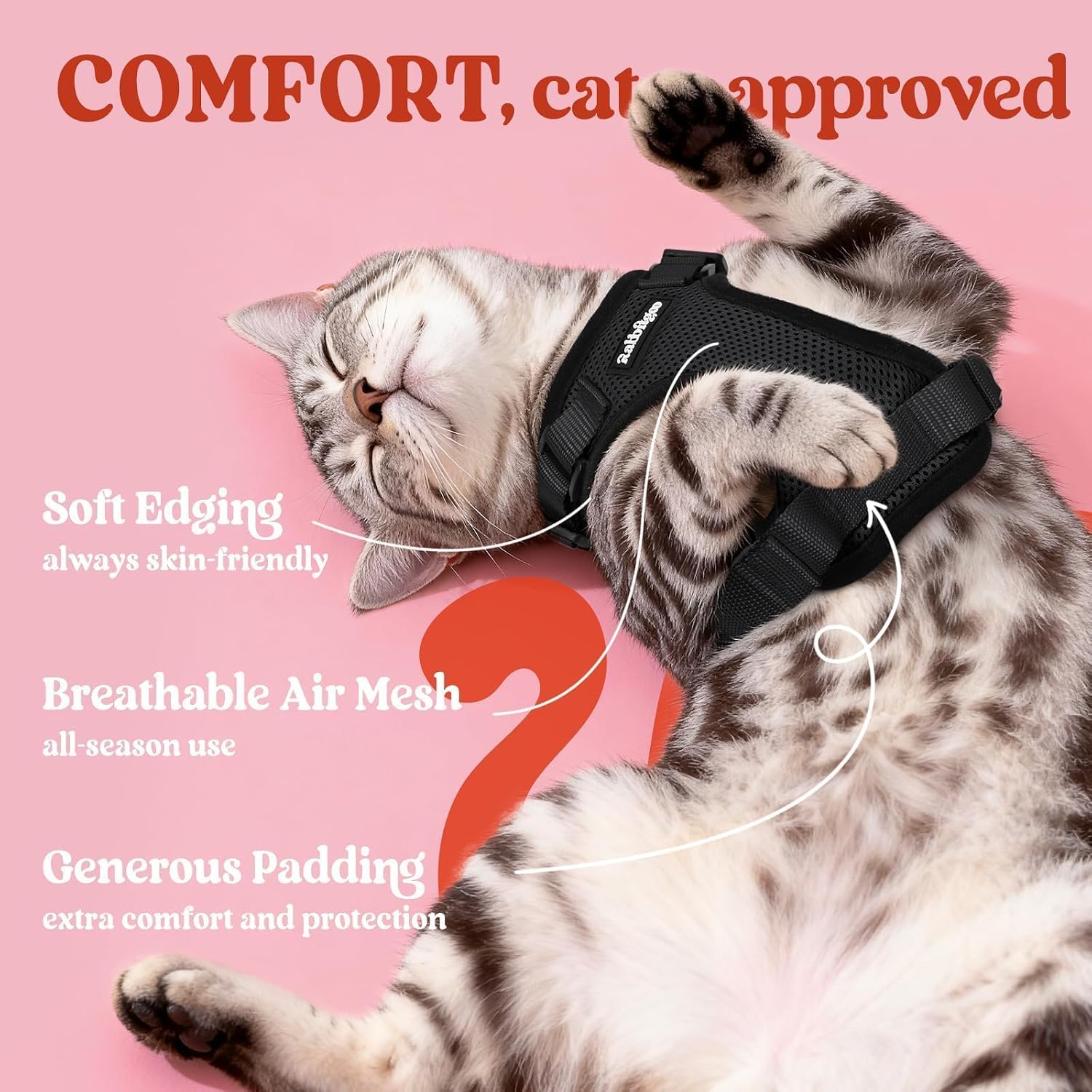 rabbitgoo Cat Harness and Leash Set. Escape Proof Vest. Black | Soft Breathable Mesh. Easy Adjustable Fit. Snap Buckles. Sturdy Clip. Reflective Strips. for Small & Average Cats Walks. Xs