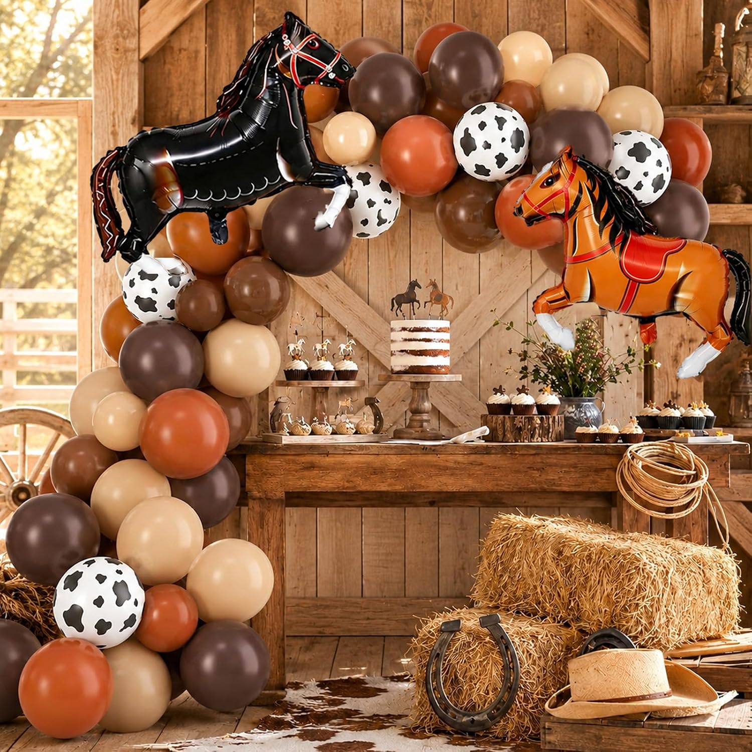 Brown Cow Balloons.Cowboy Western Birthday Decorations for Boys Party | Horse Foil Balloon Dark Coffee Brown Tan Apricot Nude Cow Print Latex Set for Cowboy Western Baby Shower Decorations