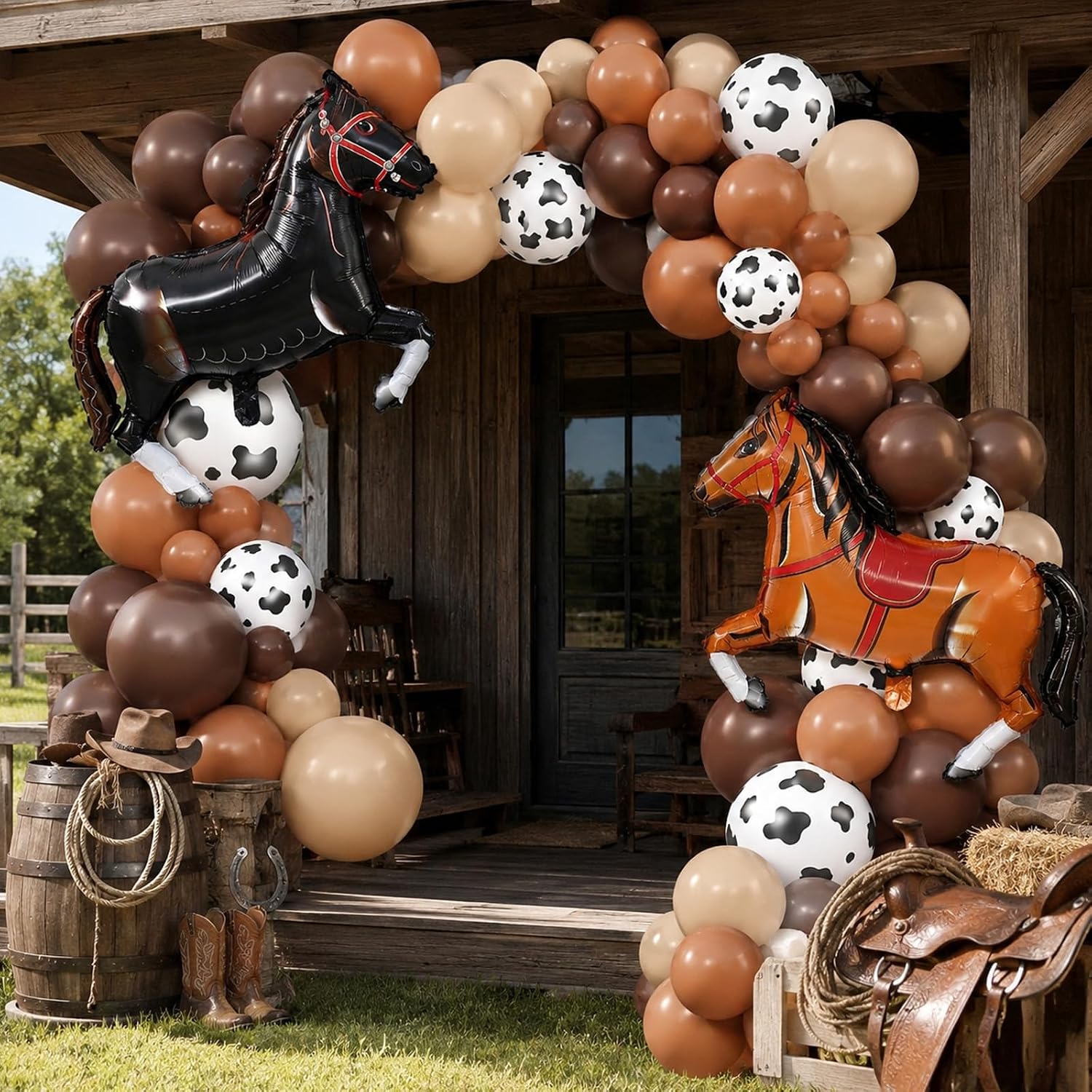 Brown Cow Balloons.Cowboy Western Birthday Decorations for Boys Party | Horse Foil Balloon Dark Coffee Brown Tan Apricot Nude Cow Print Latex Set for Cowboy Western Baby Shower Decorations