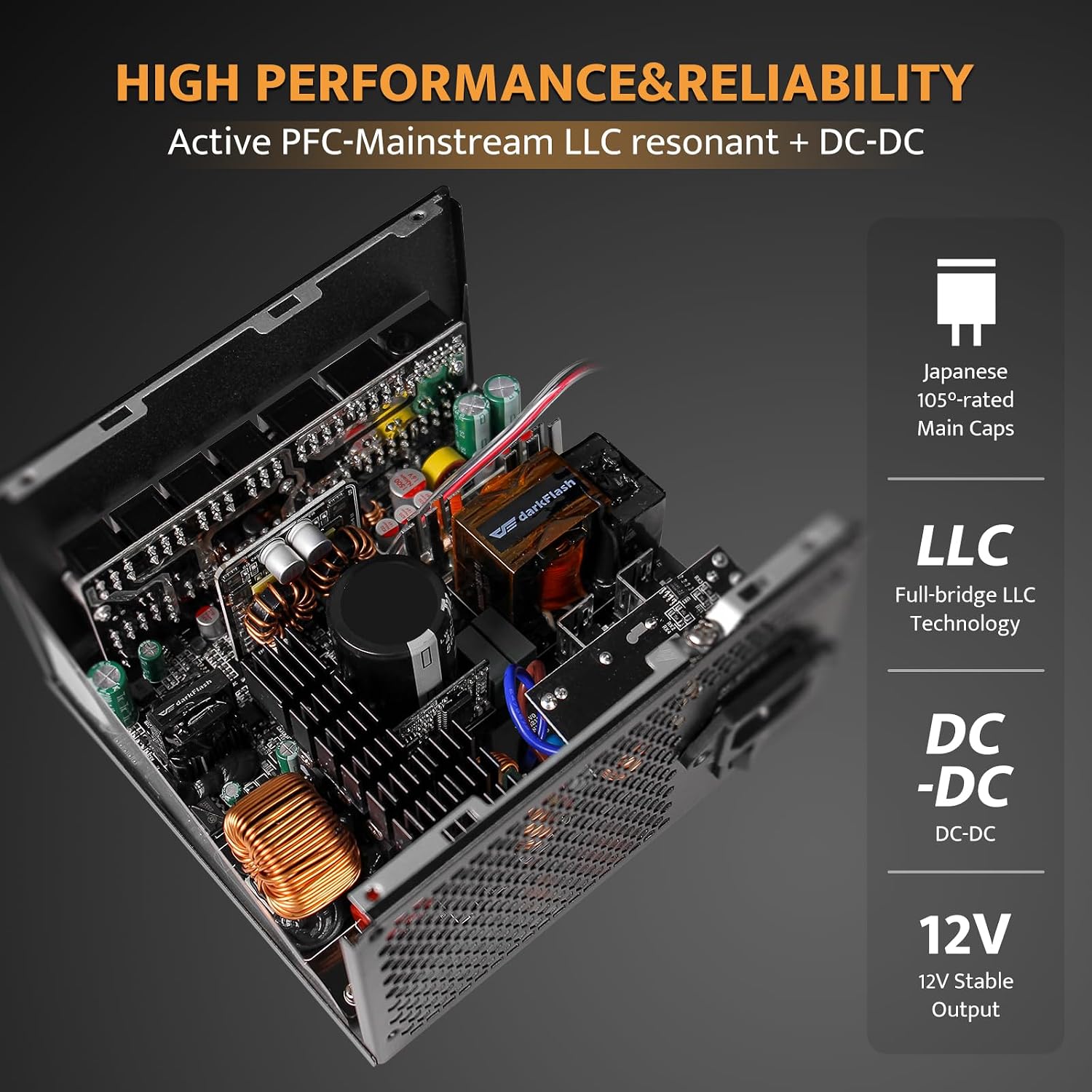 darkFlash PMT1250 Fully Modular Power Supply ATX 3.1& PCIe 5.1 Ready. 12VHPWR Cable Included. 100% Japanese 105°C Capacitors. 80 Plus Gold Gaming PSU. Compact 150mm Size. 5 Year Warranty(White)