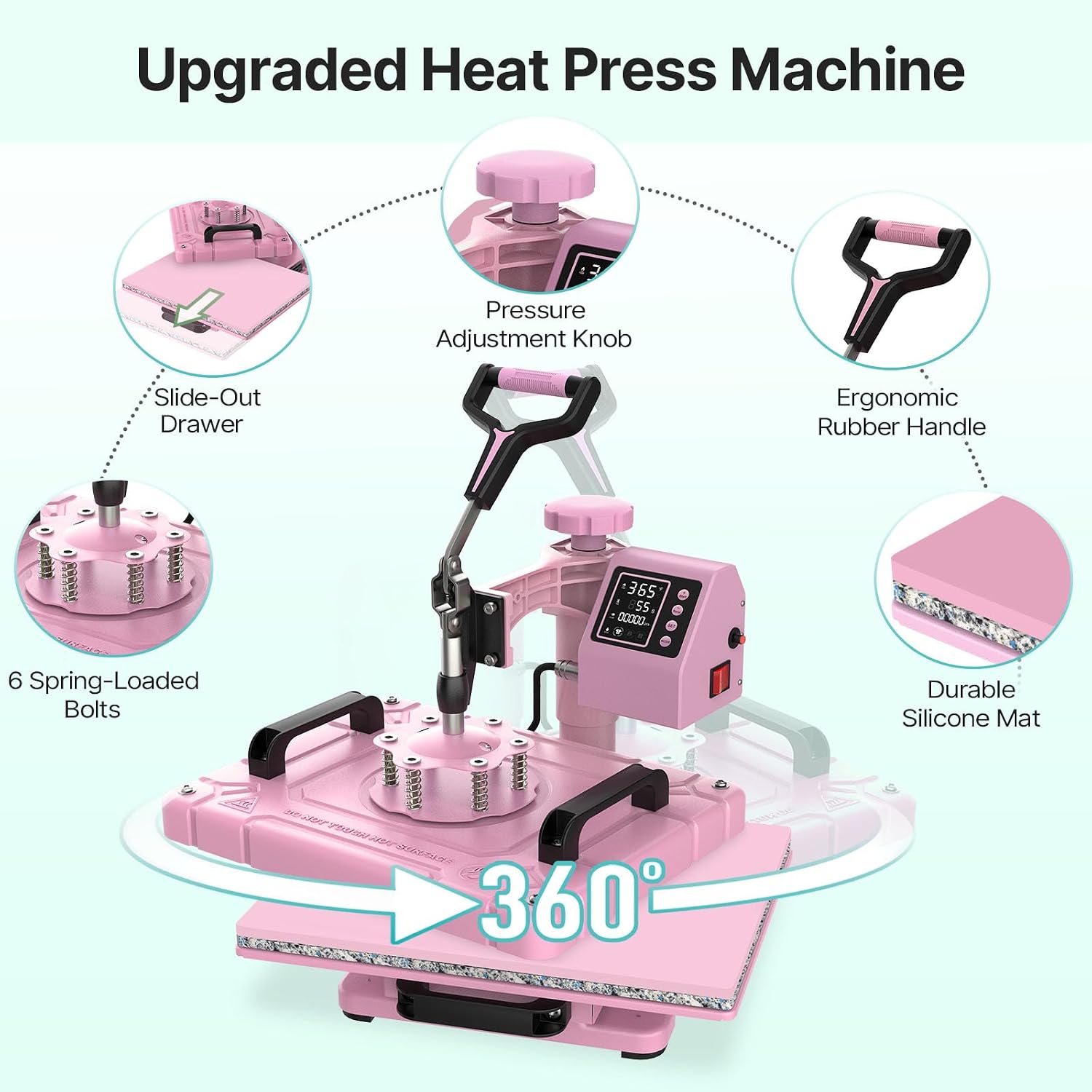 Slendor 12x15 Inch 5 in 1 Swing Away Heat Press Machine for T Shirts | For DIY Creators & Small Businesses. Create Custom T-Shirts. 30oz Tumblers. Hats. Plates & Gifts with Even Heat & Pressure