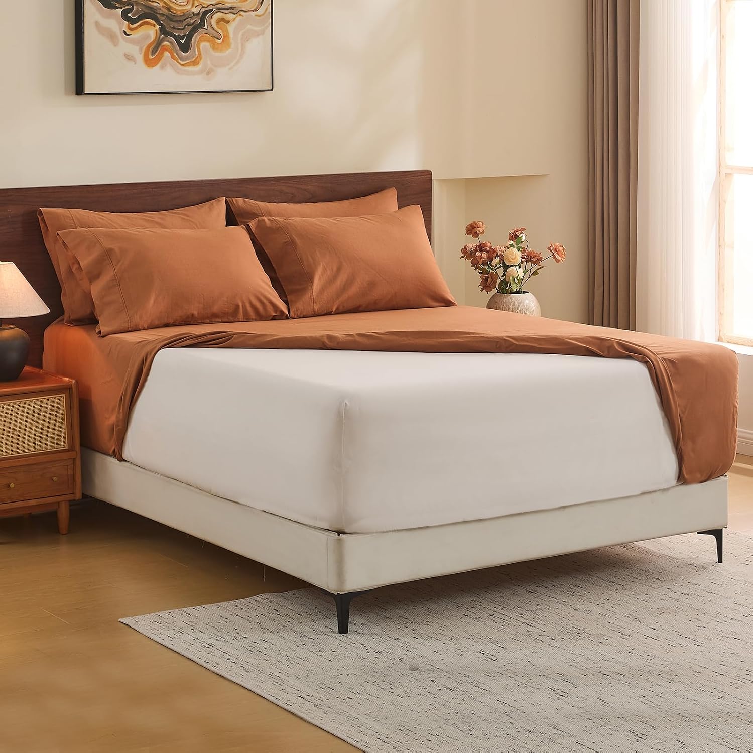 MEISHANG 100% French Linen Sheets California King.4 Pcs.18-24 Deep Pocket | Soft Durable Linen Sheets. Breathable. Anti-Tear. OEKO-TEX Certified. Easy Care Machine Washable