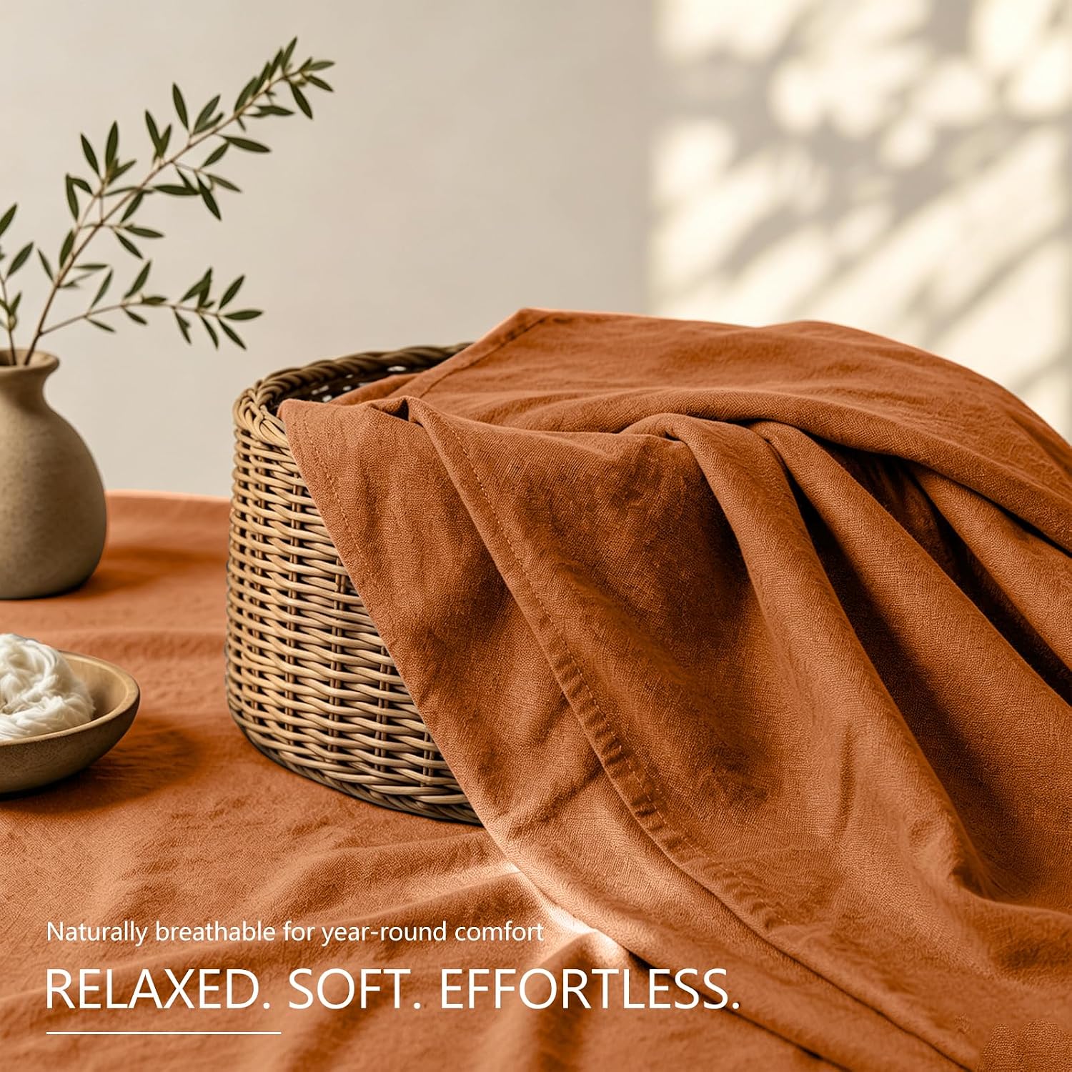 MEISHANG 100% French Linen Sheets California King.4 Pcs.18-24 Deep Pocket | Soft Durable Linen Sheets. Breathable. Anti-Tear. OEKO-TEX Certified. Easy Care Machine Washable