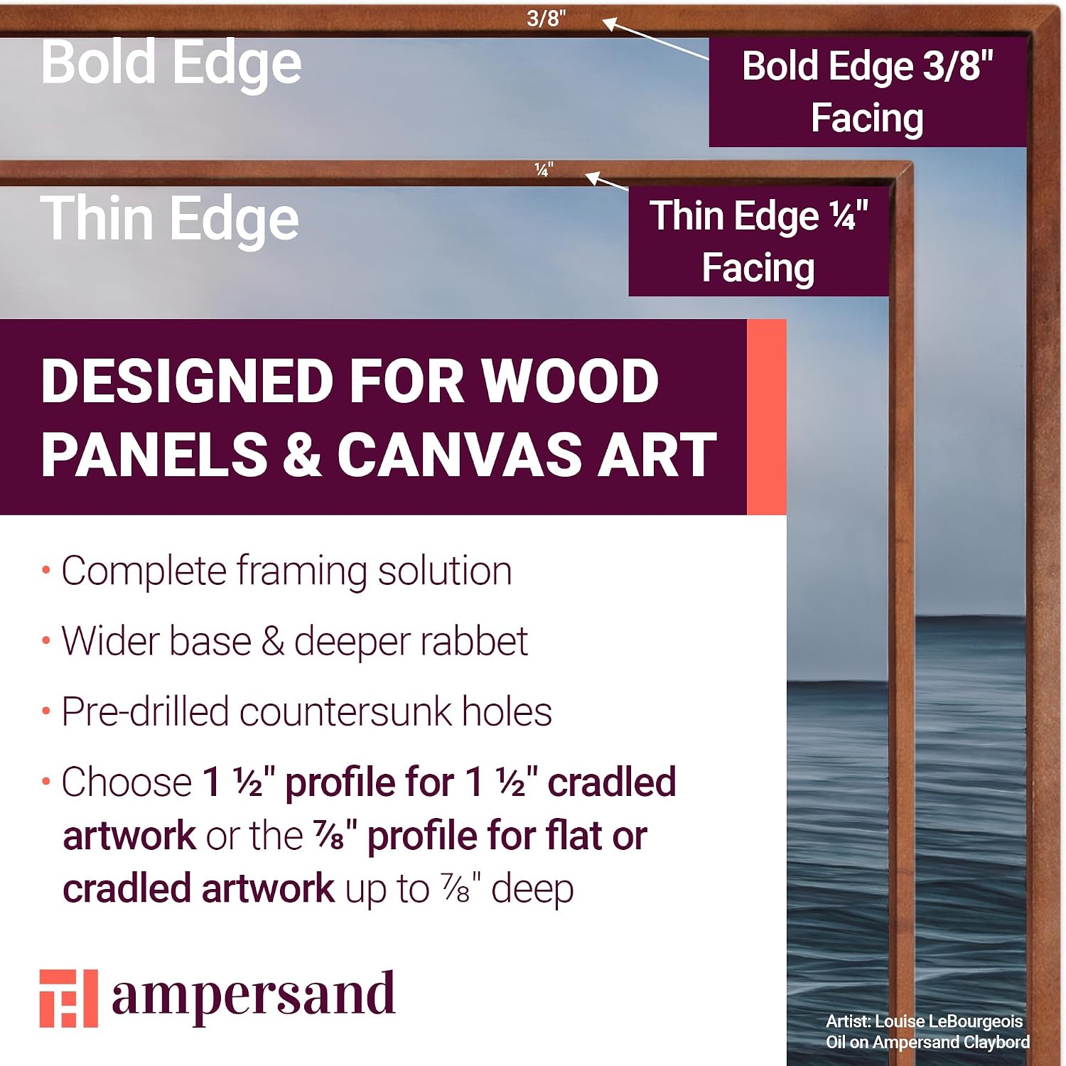 Ampersand Floaterframe for Wood Panels. 7/8 Inch Depth. Thin. 12X12 Inch. Maple (FTHIN781212M)