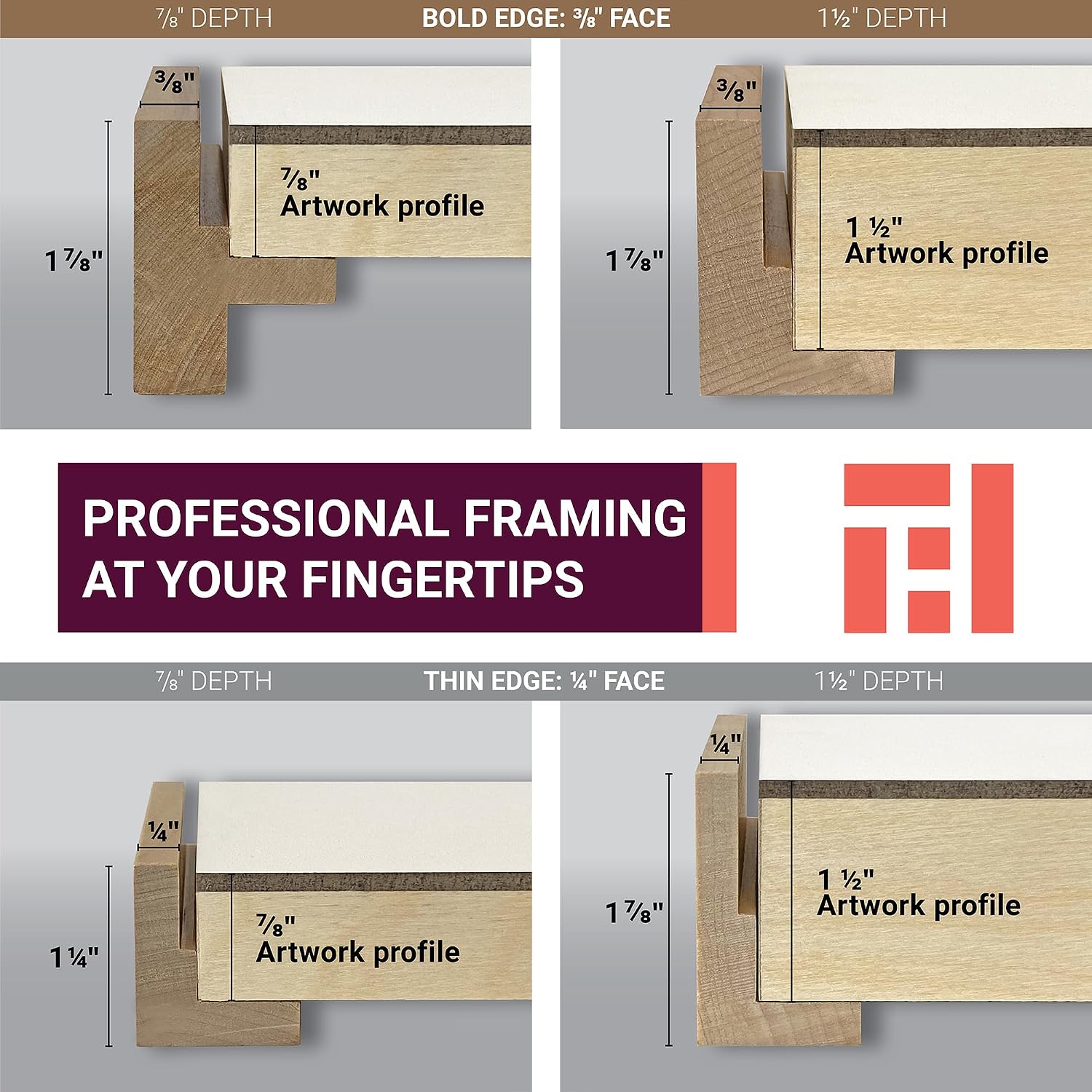 Ampersand Floaterframe for Wood Panels. 7/8 Inch Depth. Thin. 12X12 Inch. Maple (FTHIN781212M)