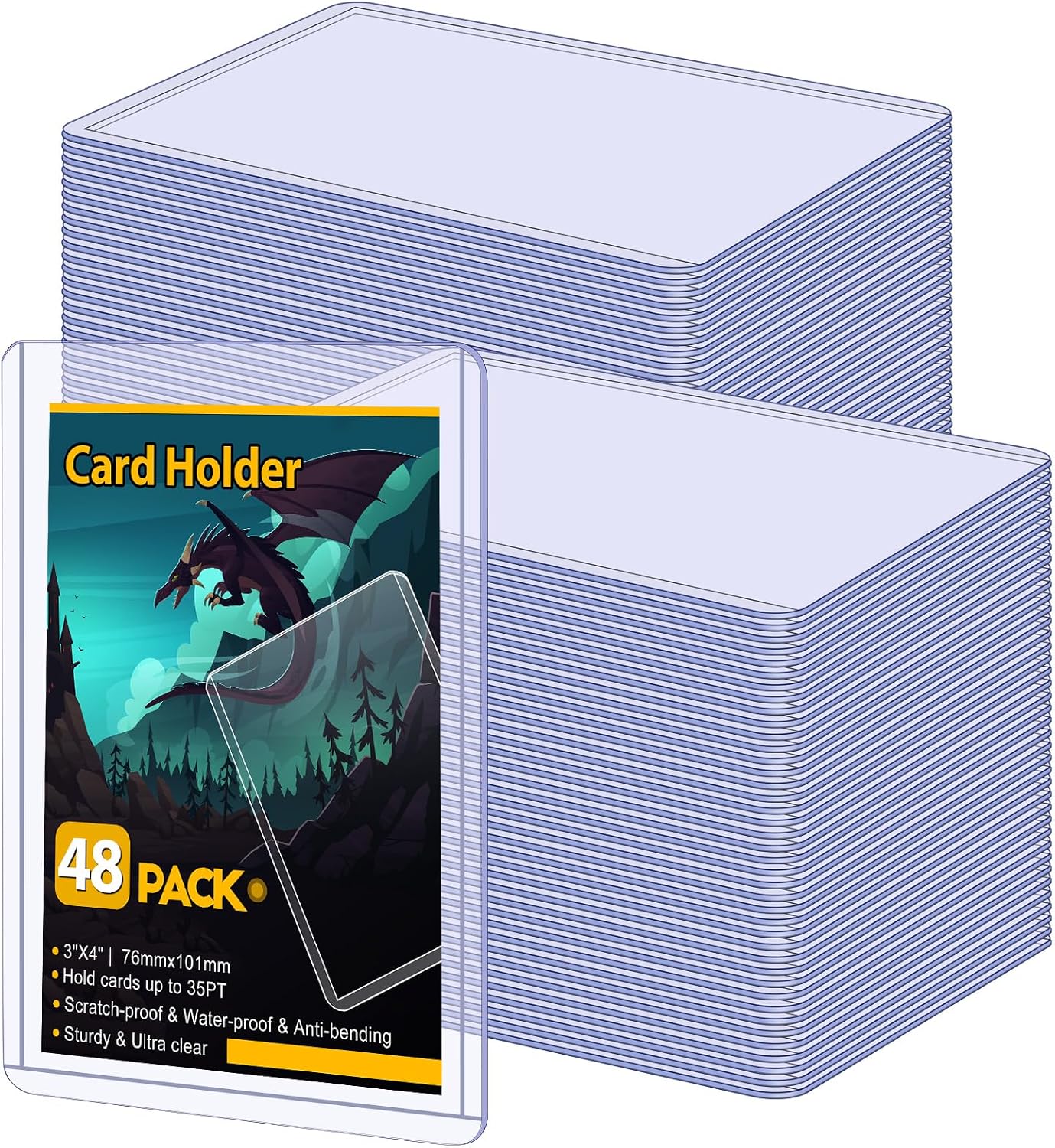 Sooez 48 Card Sleeves Hard Plastic Card Holder for Trading Card 3x4. 35PT | for Baseball Card. Rigid Card Protector. Penny Sleeves for Collectible Game Cards. Premium Standard Size Sports Football Card