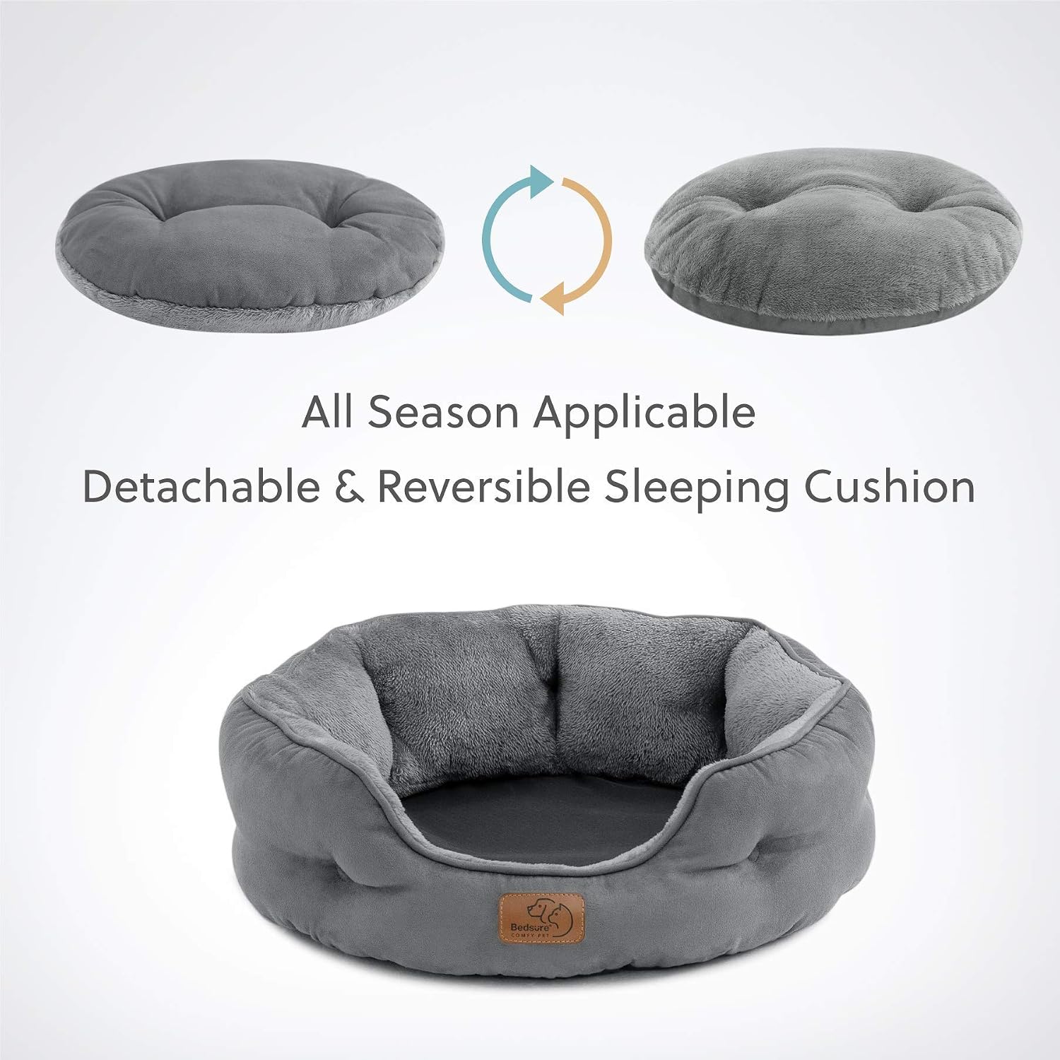 Bedsure Small Dog Bed Washable.Round Cat Beds for Indoor Cats.20in Grey | Soft Plush Pet Bed.Dog Beds for Small Dogs for Puppy and Kittens.Anti-Slip Bottom.Easy to Clean
