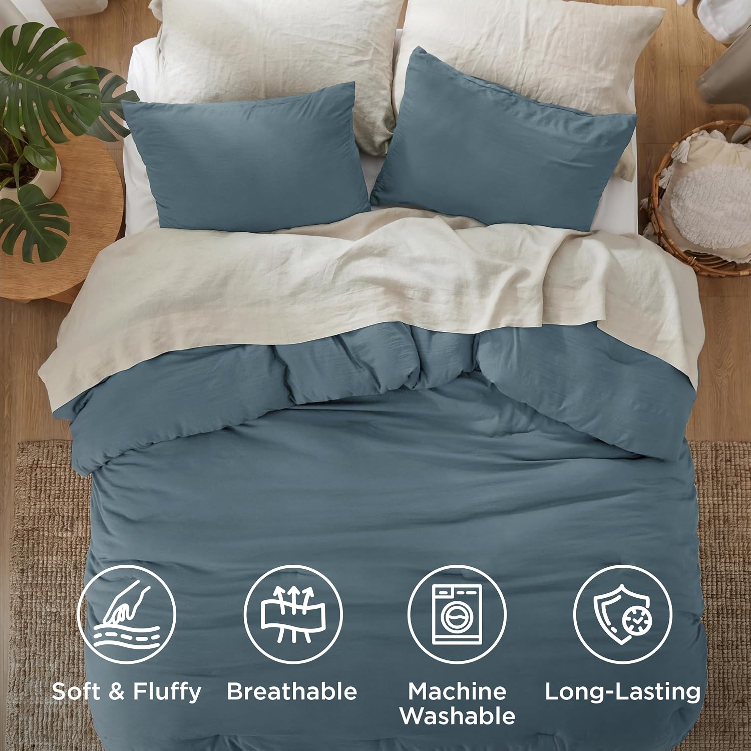 Bedsure Oversized Queen Comforter Set. Slate Blue Soft Prewashed Bedding for All Seasons. 3 Pieces GentleSoft Bed Set. 1 Lightweight Comforter (98x98) and 2 Pillowcases (20x26)