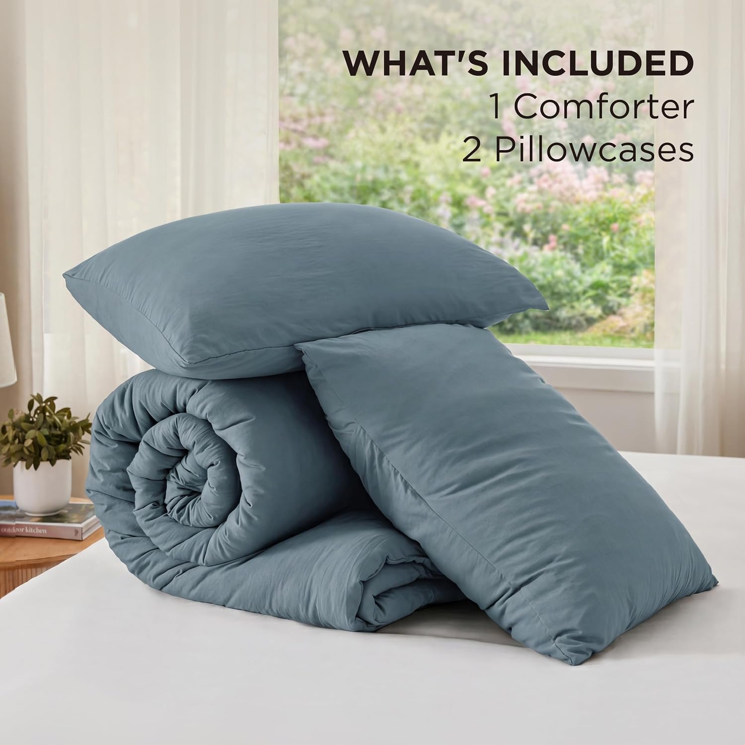 Bedsure Oversized Queen Comforter Set. Slate Blue Soft Prewashed Bedding for All Seasons. 3 Pieces GentleSoft Bed Set. 1 Lightweight Comforter (98x98) and 2 Pillowcases (20x26)