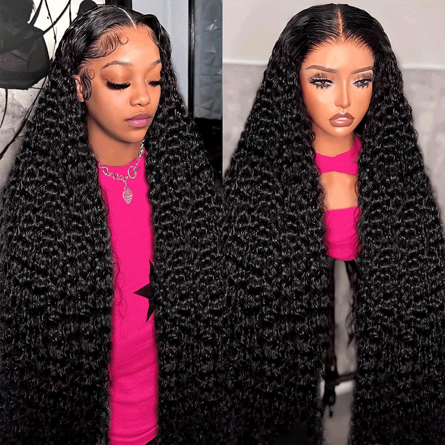 Nervoss 30 Inch Deep Wave Lace Front Wigs Human Hair 200% Density 13x6 HD Transparent Deep Curly Lace Front Wigs for Women Pre Plcked Glueless Wigs with Baby Hair