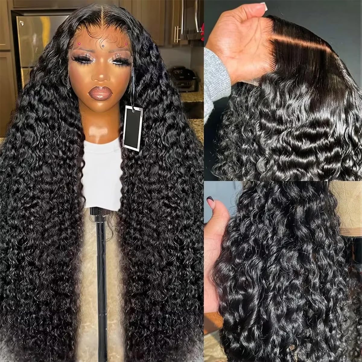 Nervoss 30 Inch Deep Wave Lace Front Wigs Human Hair 200% Density 13x6 HD Transparent Deep Curly Lace Front Wigs for Women Pre Plcked Glueless Wigs with Baby Hair