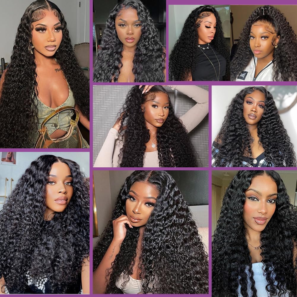 Nervoss 30 Inch Deep Wave Lace Front Wigs Human Hair 200% Density 13x6 HD Transparent Deep Curly Lace Front Wigs for Women Pre Plcked Glueless Wigs with Baby Hair
