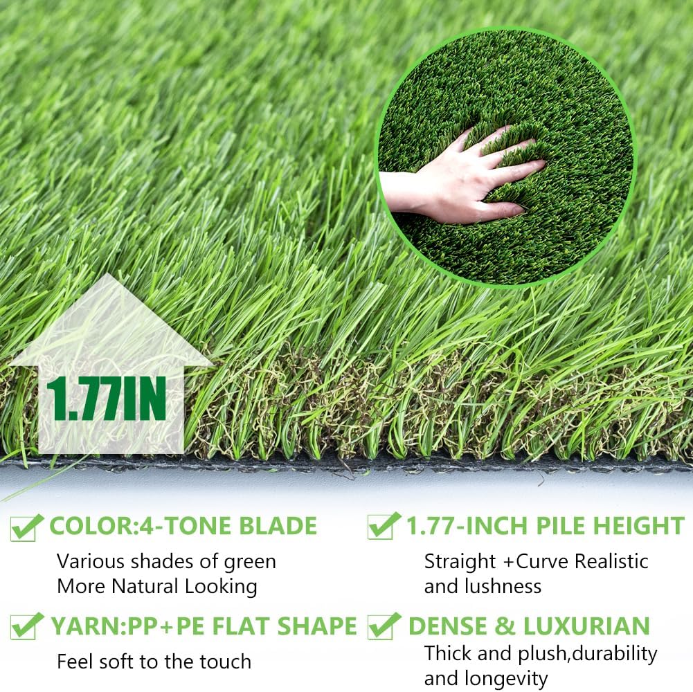 Petgrow Luxurious Artificial Grass 1.77 Inch Ultrathick Turf 7 X 15 Feet | SGS Report.Custom Size .With Drainage Holes Indoor Outdoor Dog Pee Fake Faux Grass.Garden Landscape Patio Synthetic Grass Rug