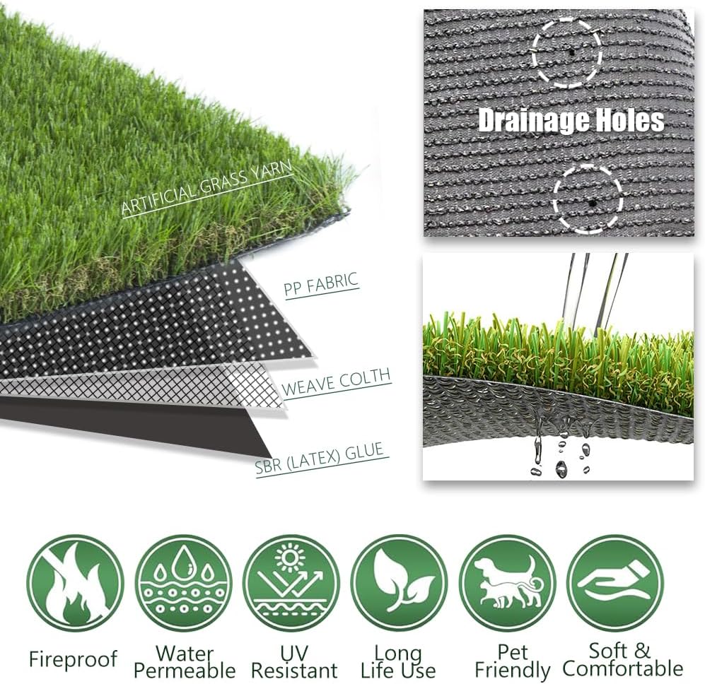 Petgrow Luxurious Artificial Grass 1.77 Inch Ultrathick Turf 7 X 15 Feet | SGS Report.Custom Size .With Drainage Holes Indoor Outdoor Dog Pee Fake Faux Grass.Garden Landscape Patio Synthetic Grass Rug