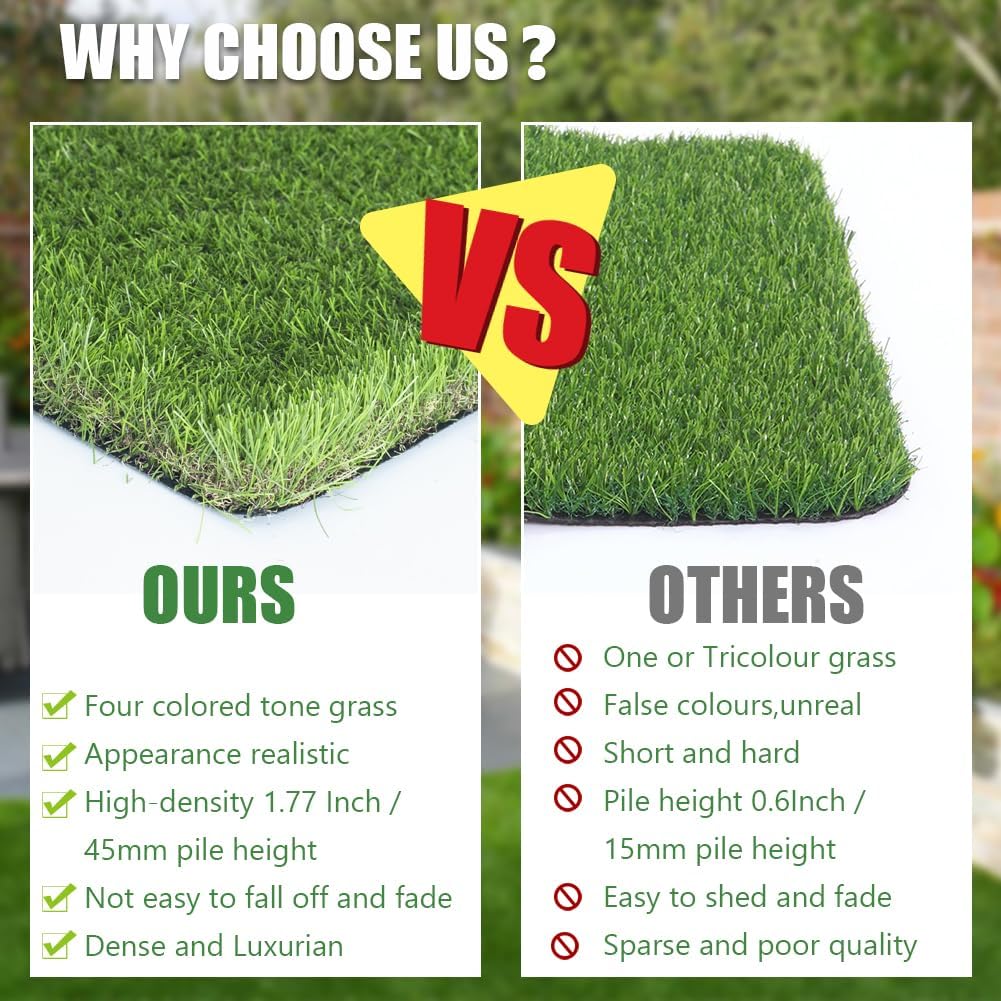 Petgrow Luxurious Artificial Grass 1.77 Inch Ultrathick Turf 7 X 15 Feet | SGS Report.Custom Size .With Drainage Holes Indoor Outdoor Dog Pee Fake Faux Grass.Garden Landscape Patio Synthetic Grass Rug