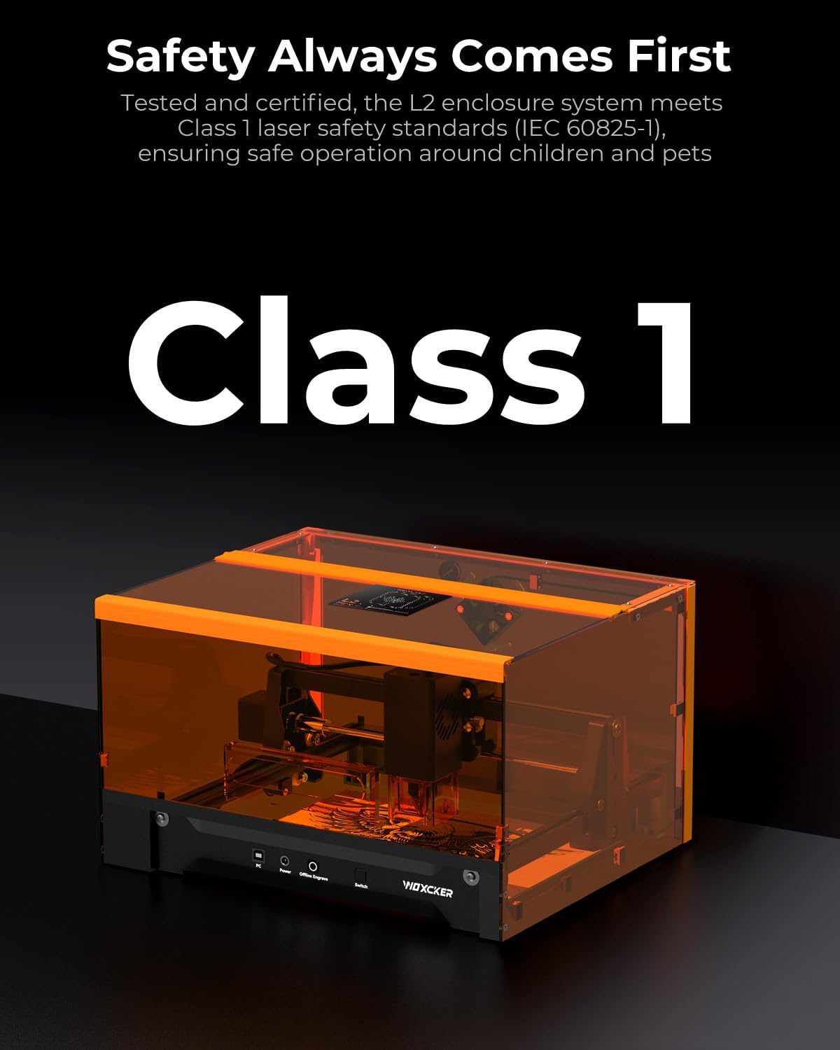 Woxcker L2 Flex 5W 0.01mm High Precision. Laser Engraver for Beginner | Enclosure Pre-Assemble Laser Engraver Supports Wood Metal Acrylic. Class 1 Output 5000mW. Weighing Only 3 lbs Easy Setup - Amazon.com