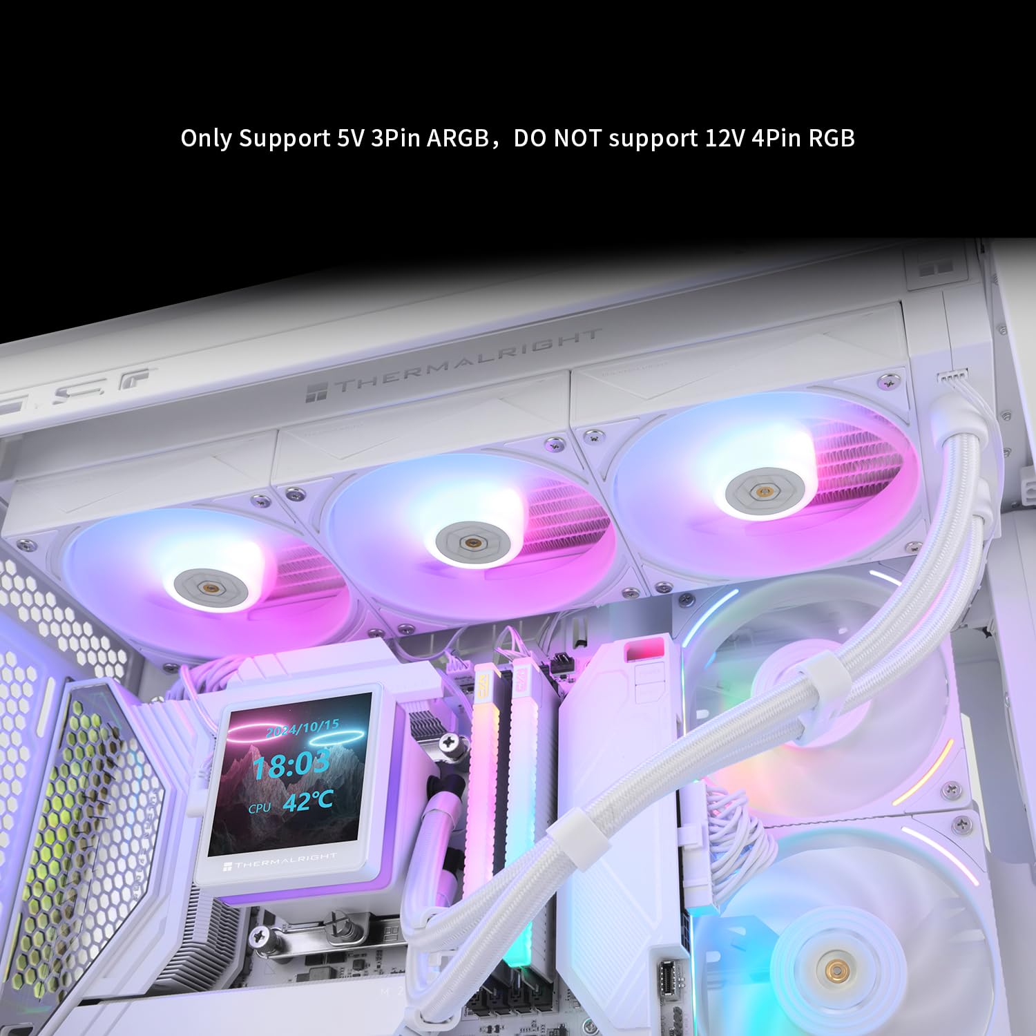 Thermalrlght Grand Vision 360 ARGB White CPU AIO Cooler.PC 360 Specification Water Cooler System.IPS LCD Screen with 480x480 Resolution and 3.4inch.for AM4/AM5&Intel LGA1700/1851