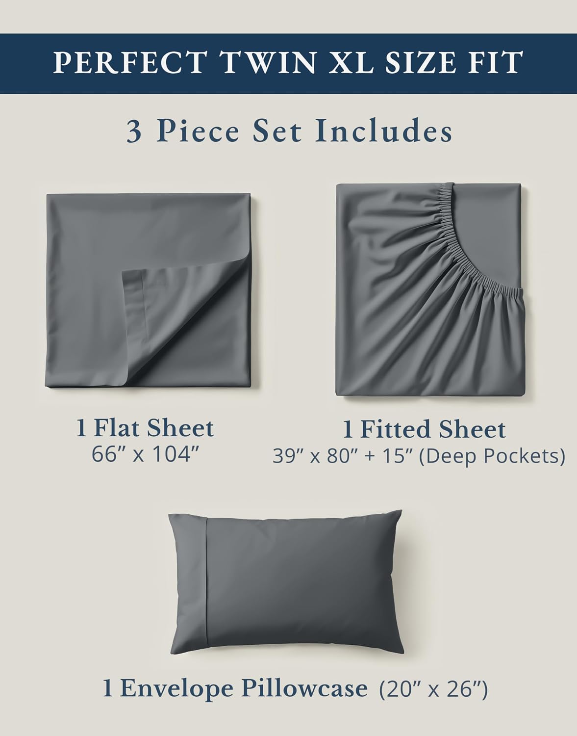 LANE LINEN Twin XL Sheet Set 100% Organic Cotton Cooling Soft - Charcoal | Twin XL Sheet Set. GOTS Certified Organic Cotton Percale - Crisp Hotel-Style Feel. Soft From The First Wash. For Hot Sleepers