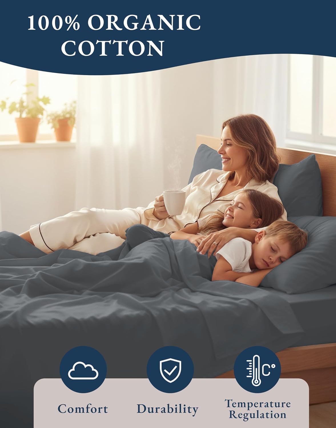 LANE LINEN Twin XL Sheet Set 100% Organic Cotton Cooling Soft - Charcoal | Twin XL Sheet Set. GOTS Certified Organic Cotton Percale - Crisp Hotel-Style Feel. Soft From The First Wash. For Hot Sleepers