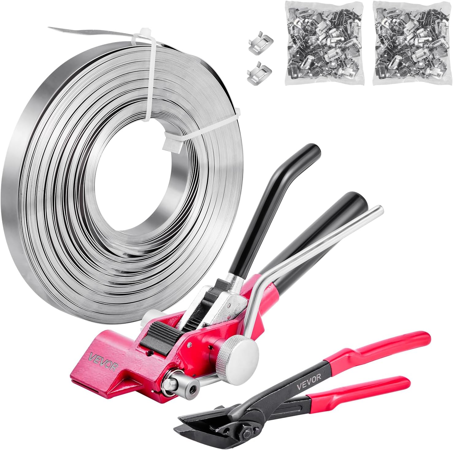 VEVOR Steel Banding Strapping Kit. Heavy Duty Banding Sealer Tool with 200 ft Binding Straps. 200 Metal Clasps. Manual Pallet Packaging Strapping Kit for Warehouse. Transportation. Industrial Bundling