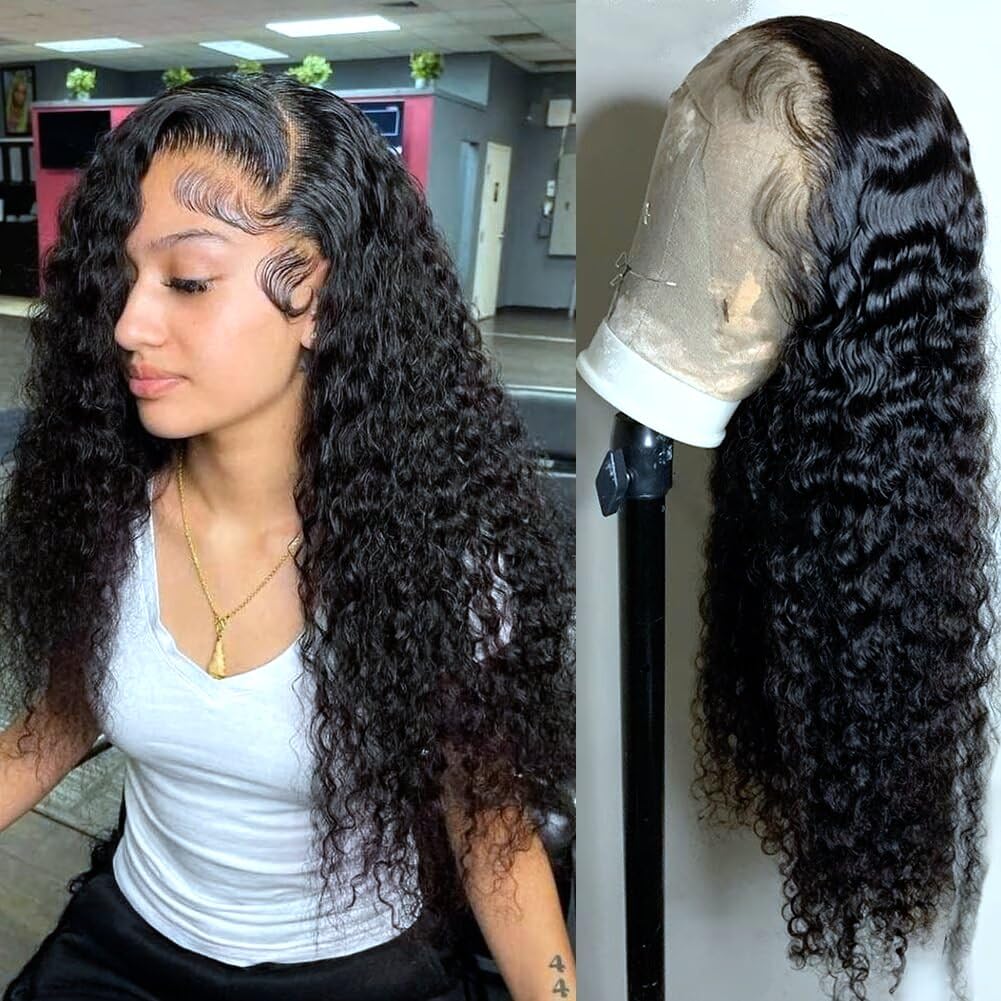 Hotsea 20 Inch 13x6 Deep Wave Lace Front Wigs Human Hair 200% Density Lace Front Wigs Human Hair for Women HD Transparent Lace Glueless Frontal Wigs Human Hair Pre Plucked Natural Color