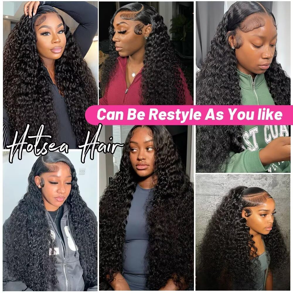 Hotsea 20 Inch 13x6 Deep Wave Lace Front Wigs Human Hair 200% Density Lace Front Wigs Human Hair for Women HD Transparent Lace Glueless Frontal Wigs Human Hair Pre Plucked Natural Color