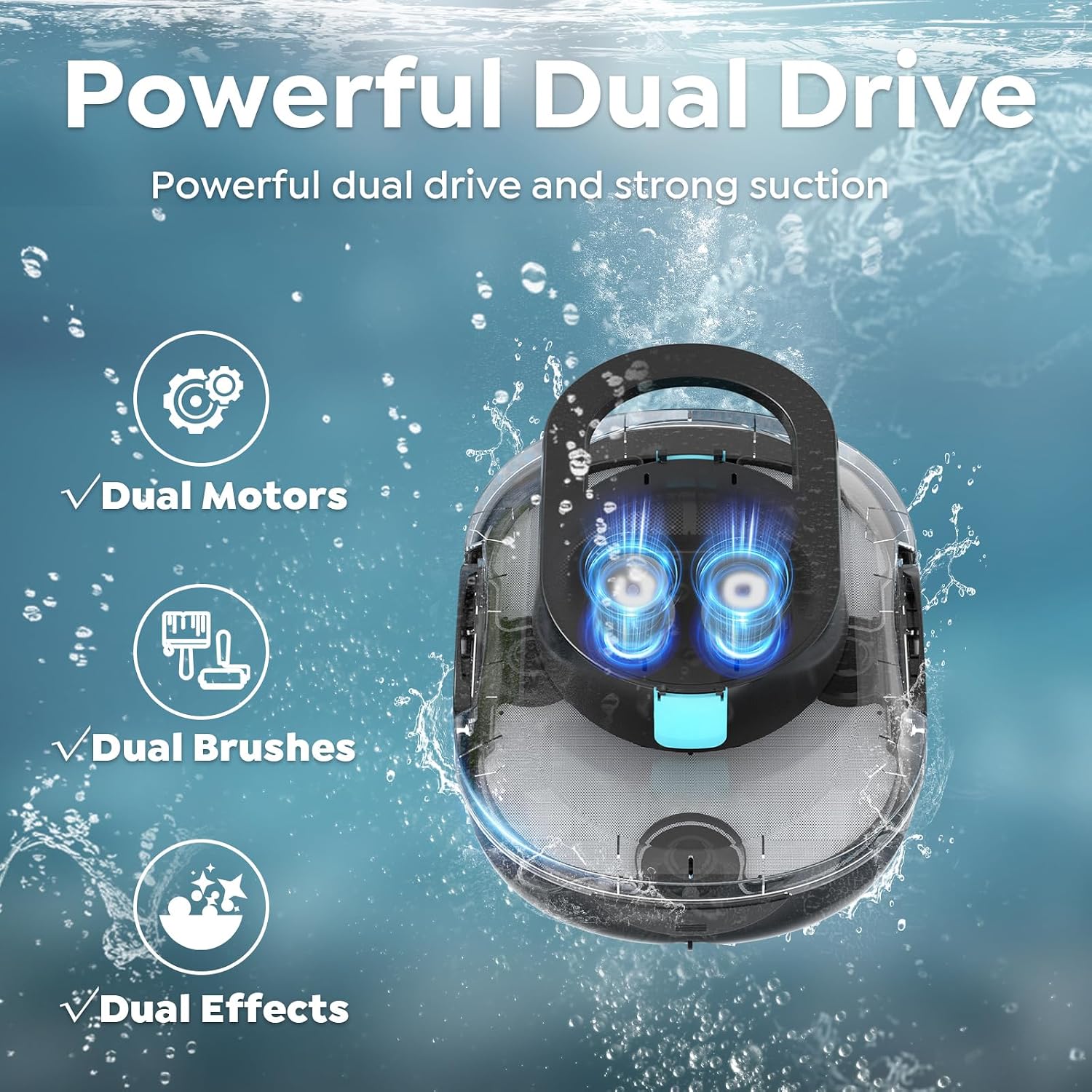 S1 Pro Cordless Robotic Pool Cleaner for Above Ground Pools .Aqua Black | 130-Min Runtime Automatic Pool Vacuum – 1292 Sq.Ft Coverage. Dual-Motor Suction. Large Debris Basket. Self-Parking