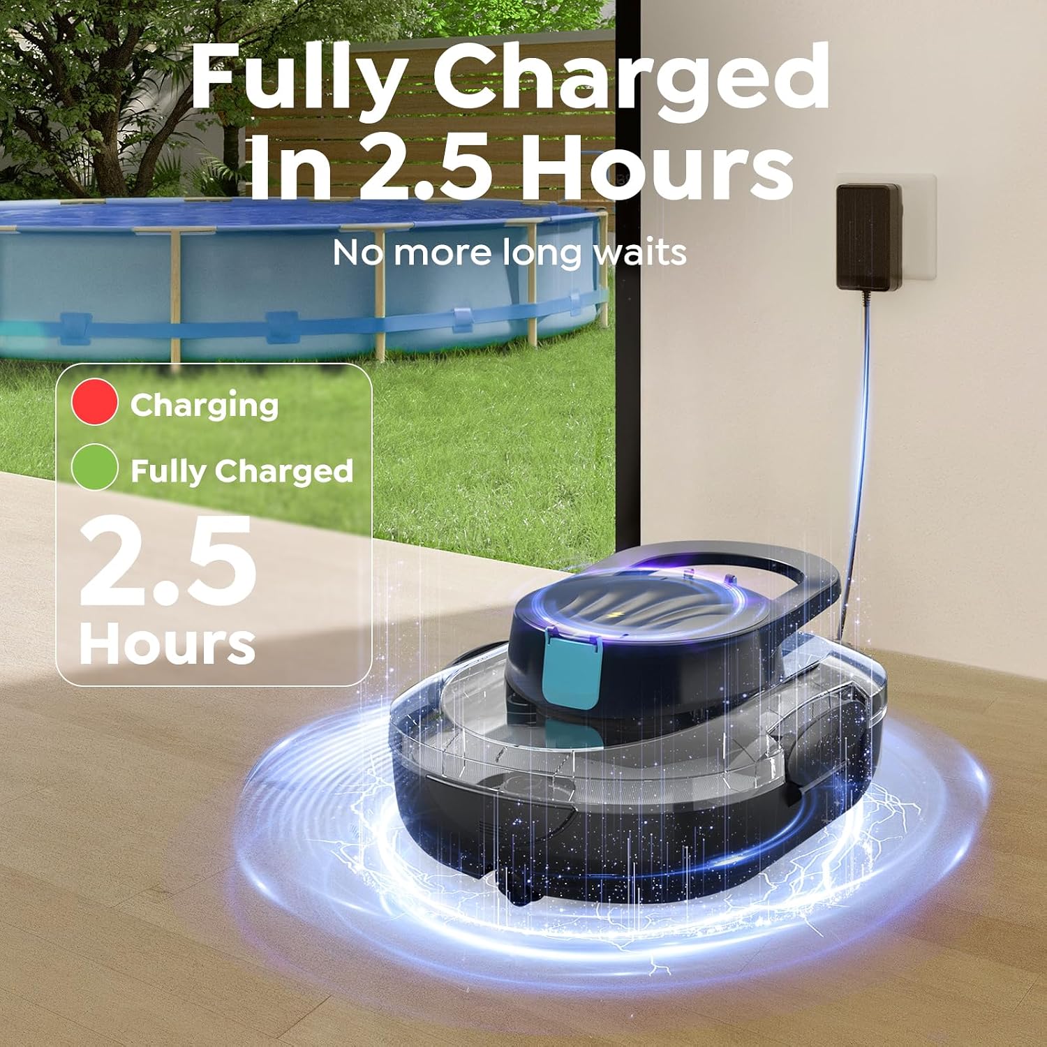 S1 Pro Cordless Robotic Pool Cleaner for Above Ground Pools .Aqua Black | 130-Min Runtime Automatic Pool Vacuum – 1292 Sq.Ft Coverage. Dual-Motor Suction. Large Debris Basket. Self-Parking